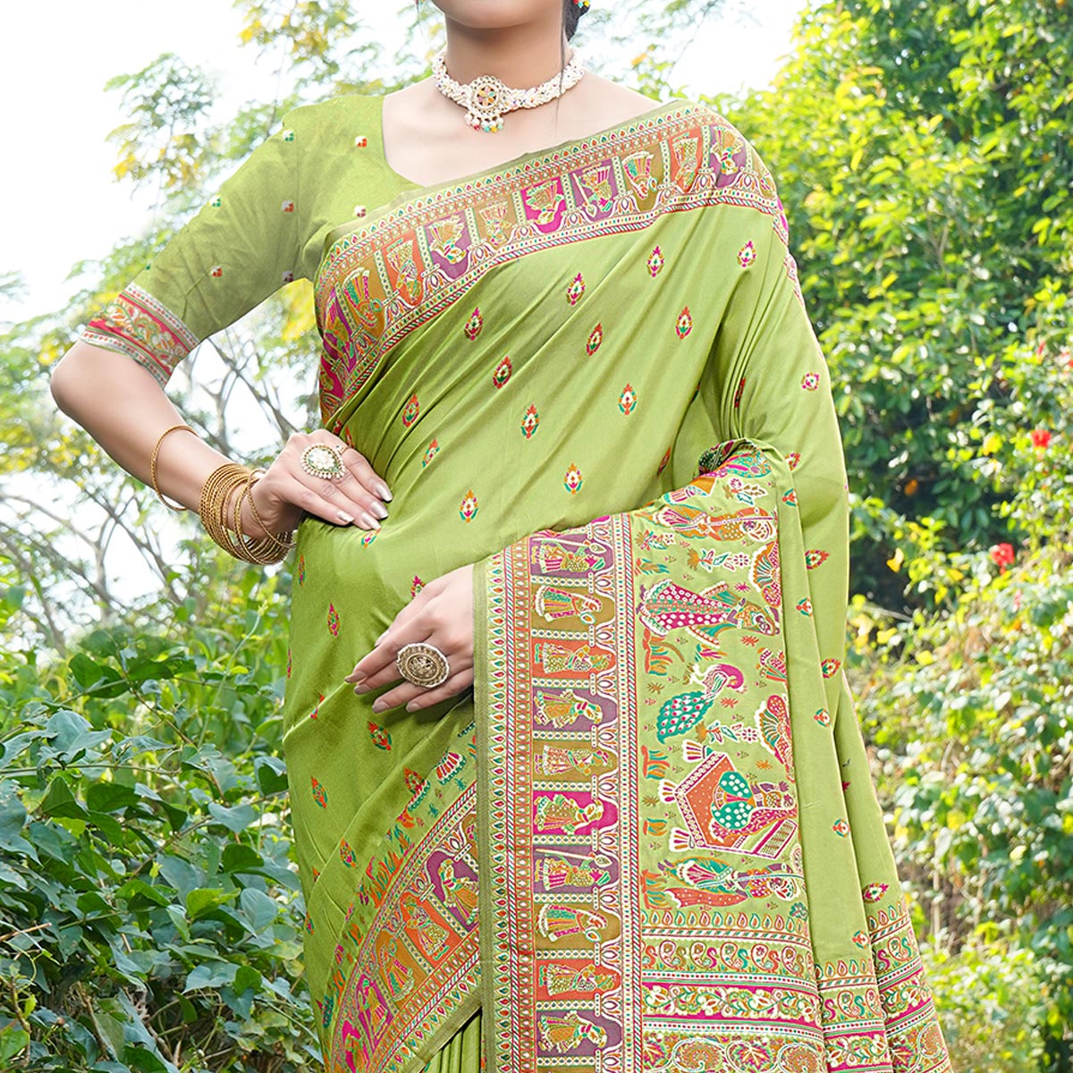 Green Woven Pure Silk Saree