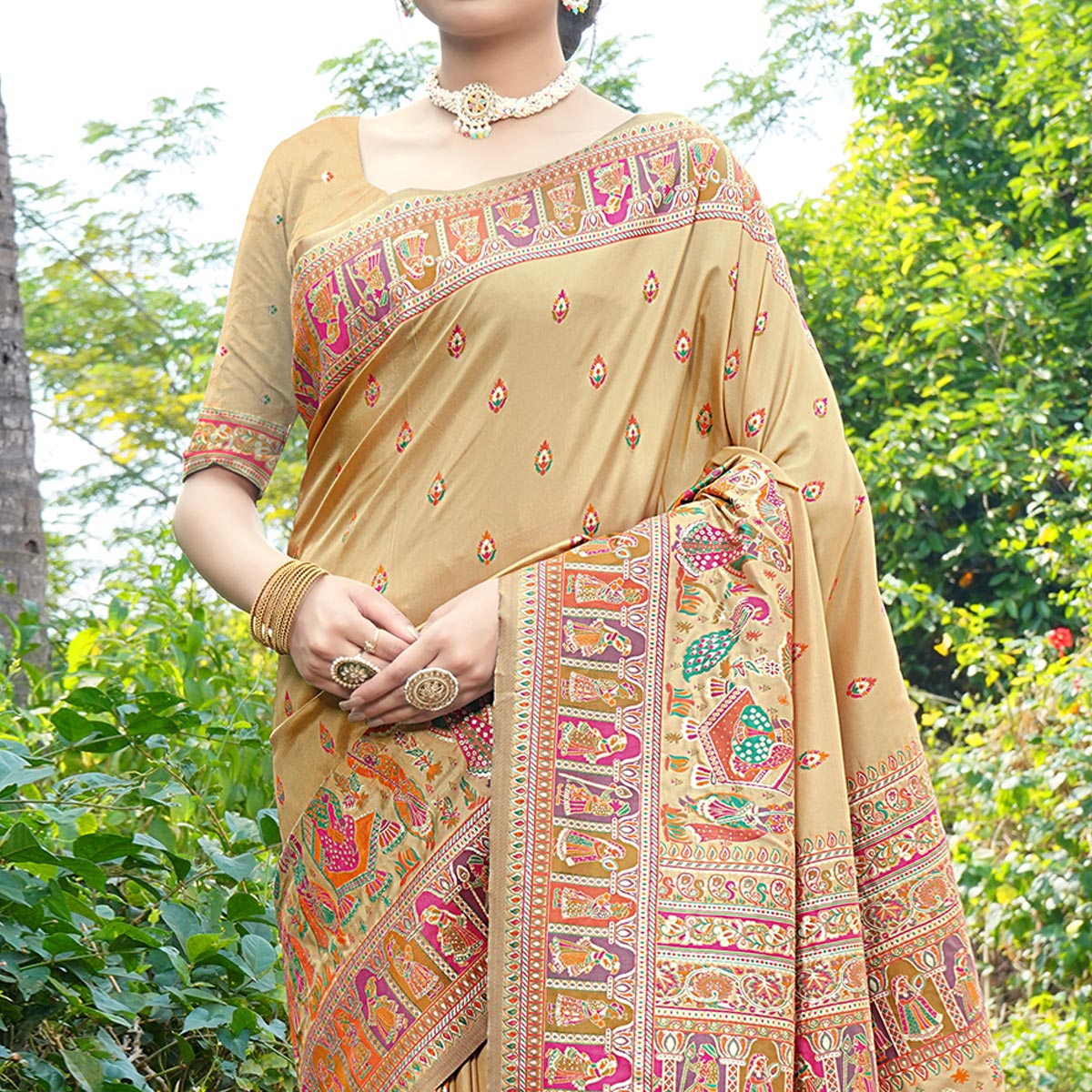 Chikoo Woven Pure Silk Saree
