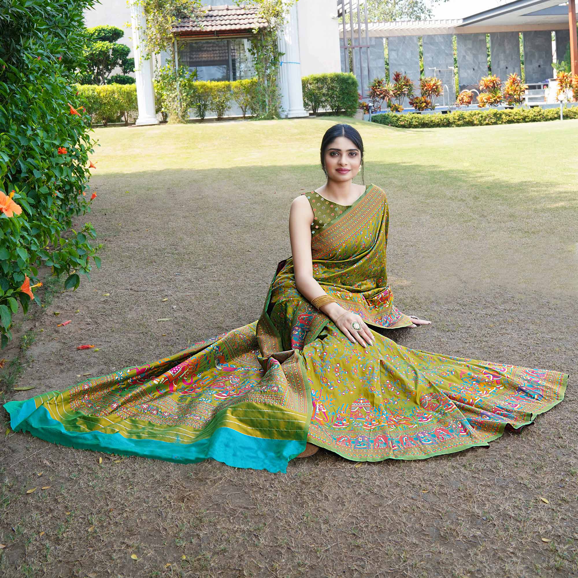 Green Floral Purple Woven Pure Silk Saree