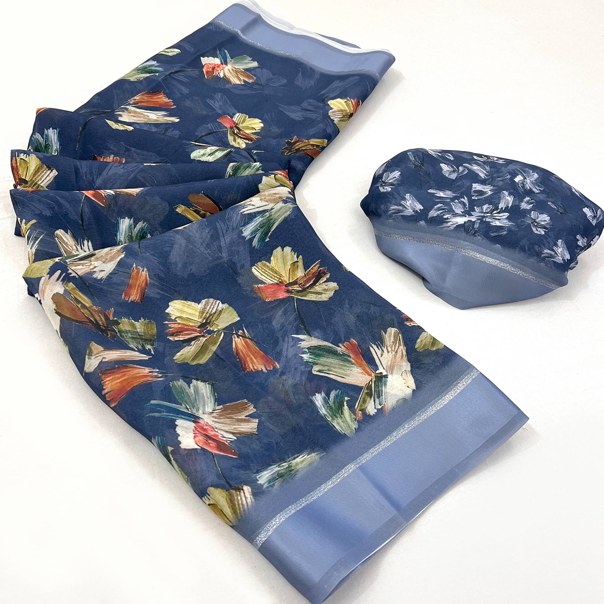 Blue Digital Printed Georgette Saree