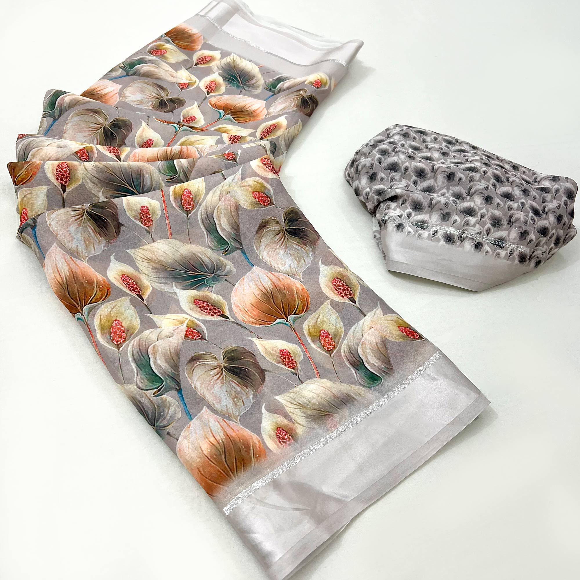 Grey Digital Printed Georgette Saree