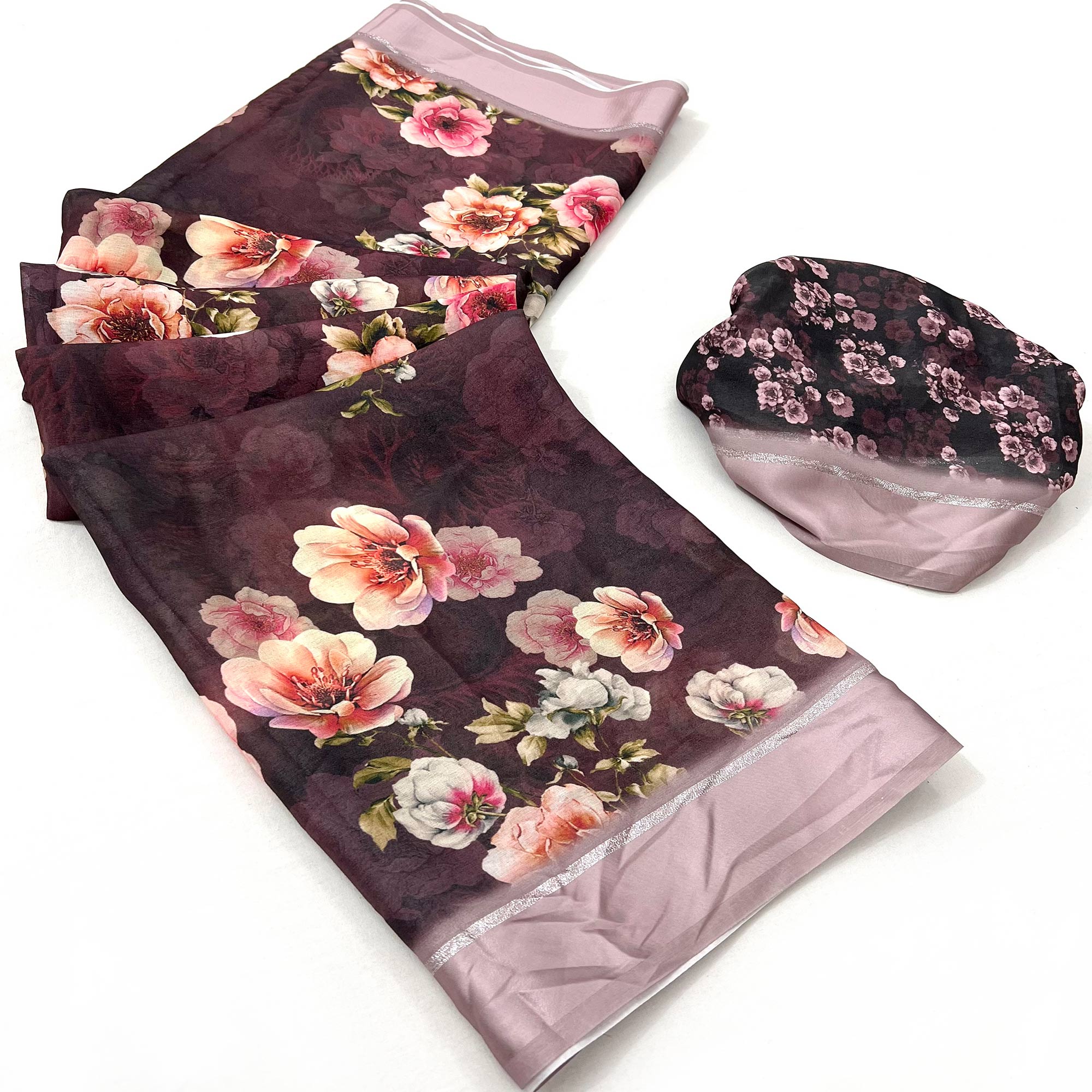 Coffee Brown Digital Printed Georgette Saree