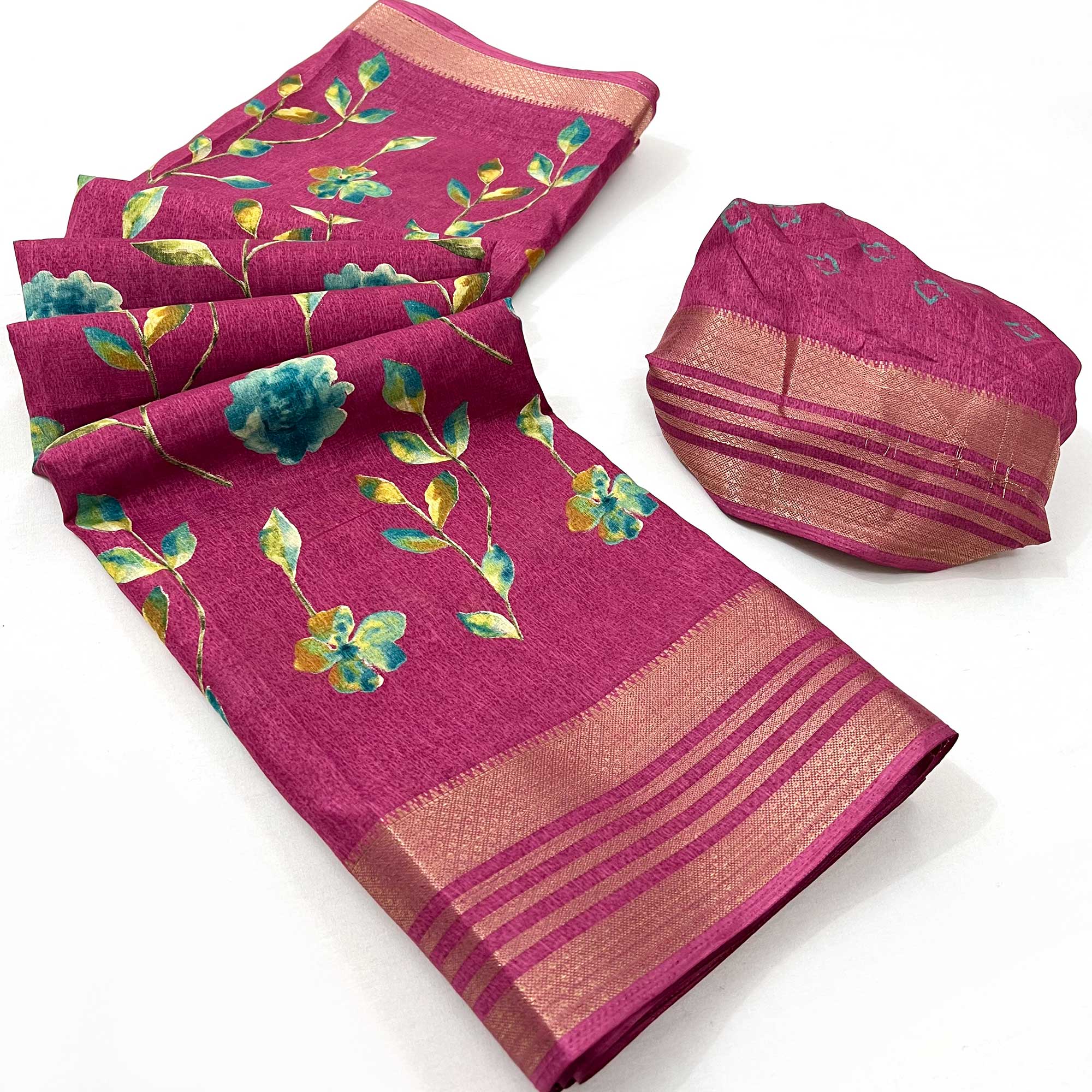 Pink Floral Digital Printed Dola Silk Saree