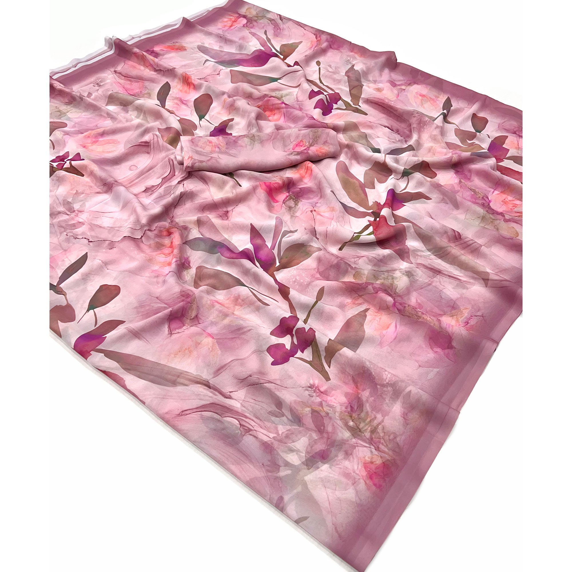 Pink Floral Digital Printed Georgette Saree