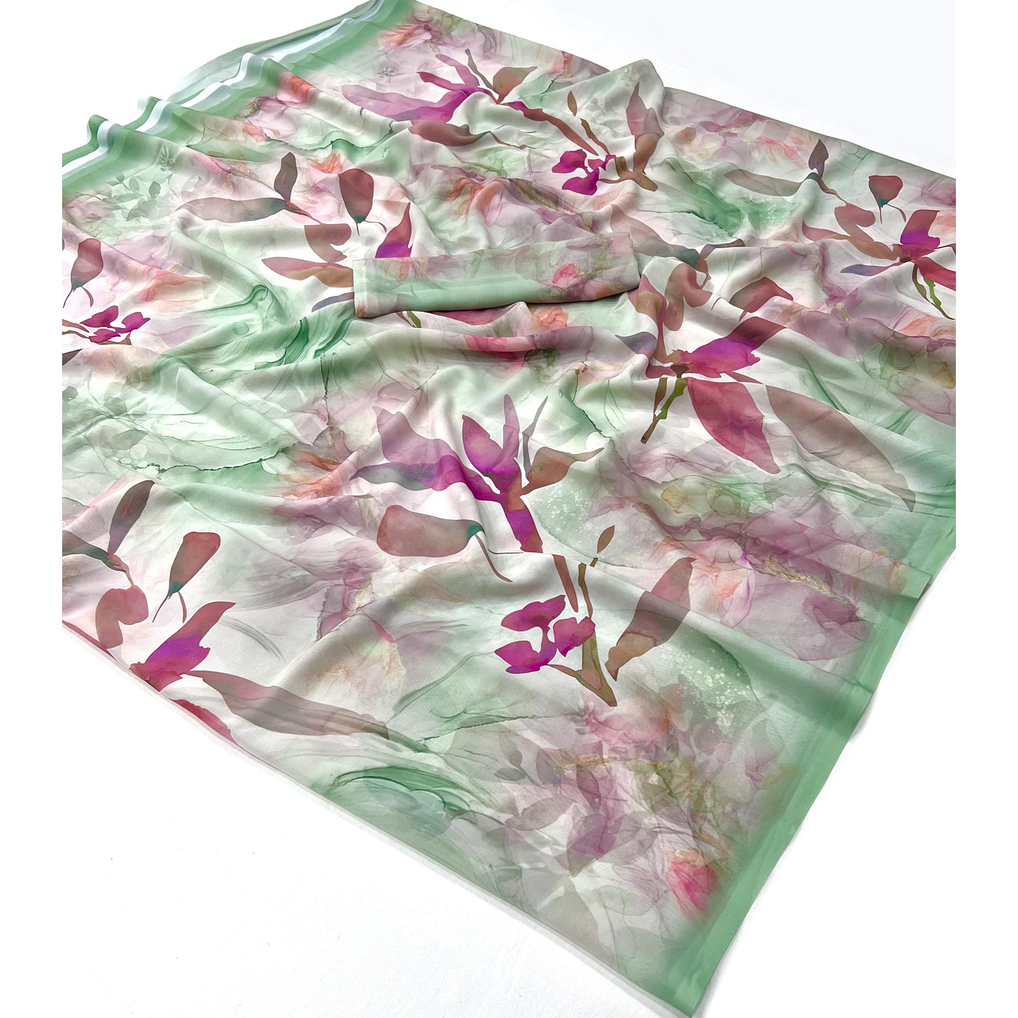 Light Green Floral Digital Printed Georgette Saree