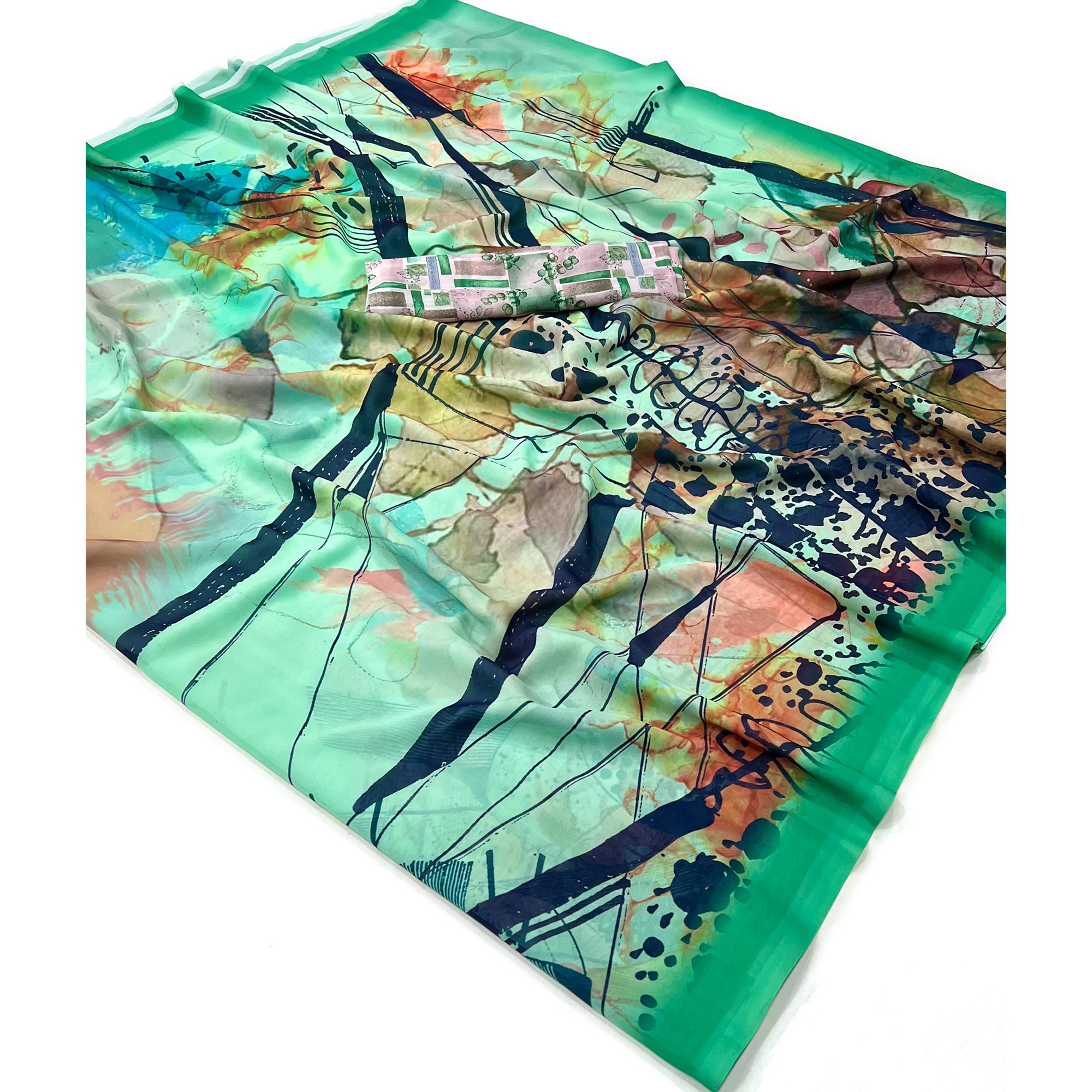 Sea Green Digital Printed Georgette Saree