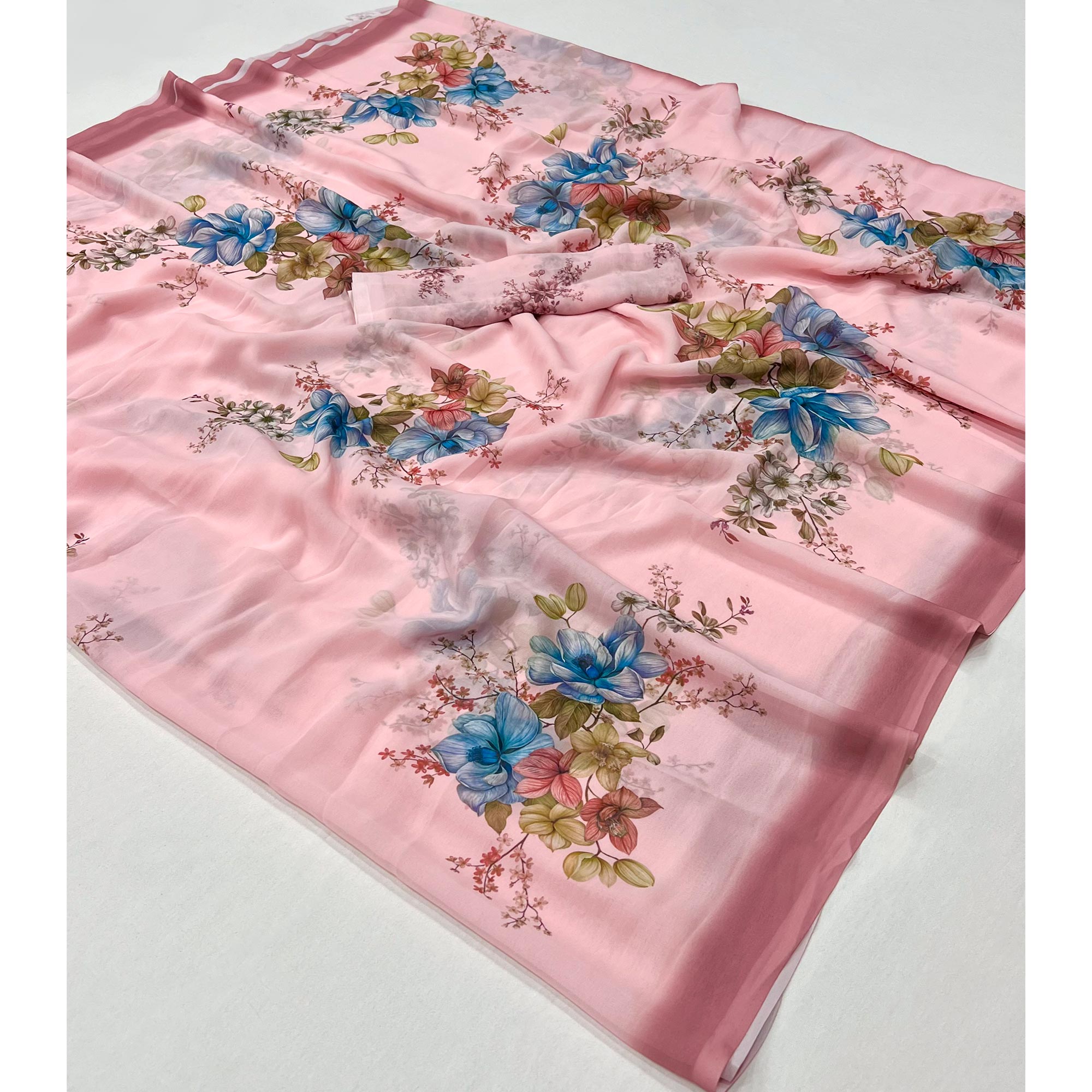 Pink Floral Digital Printed Georgette Saree