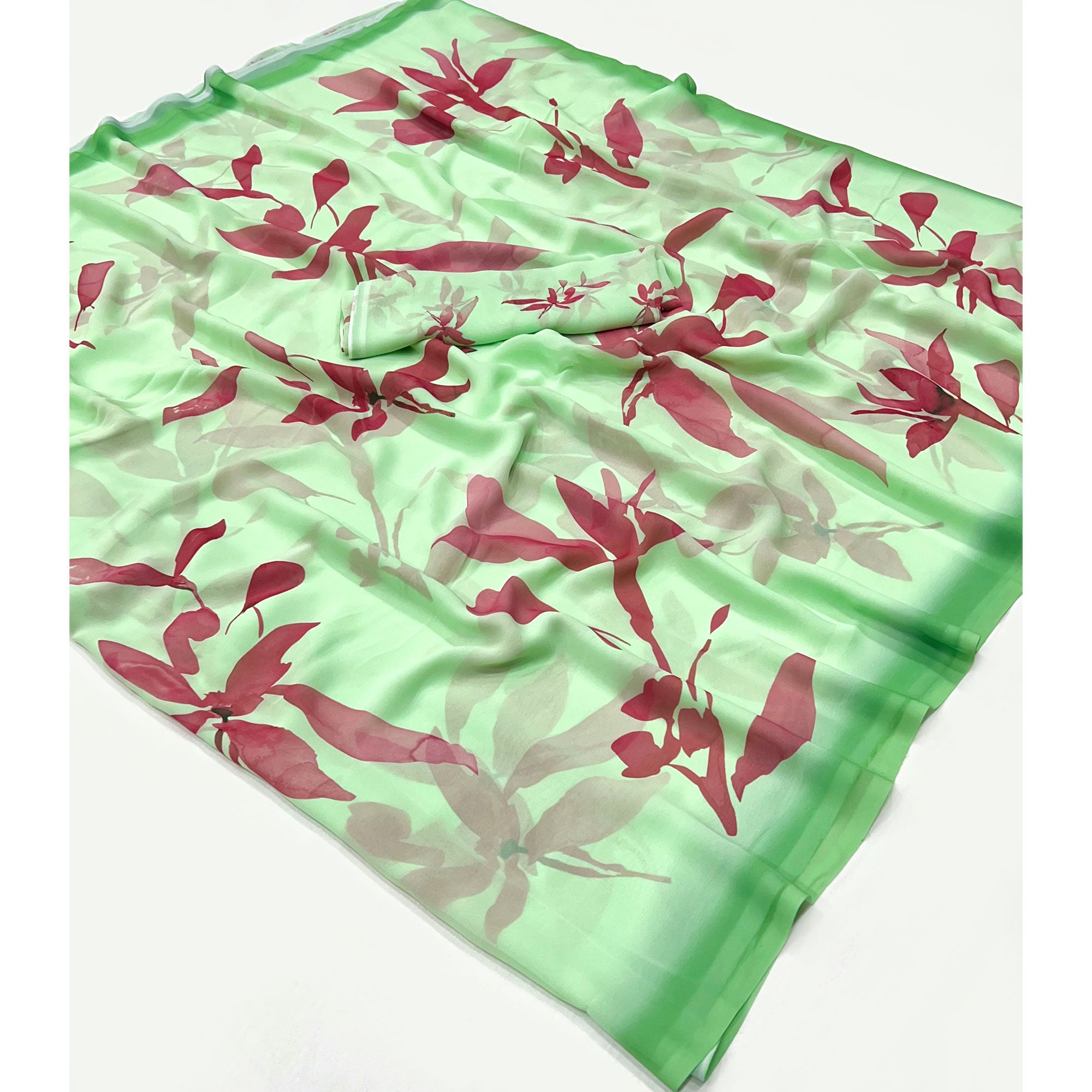 Green Floral Digital Printed Georgette Saree