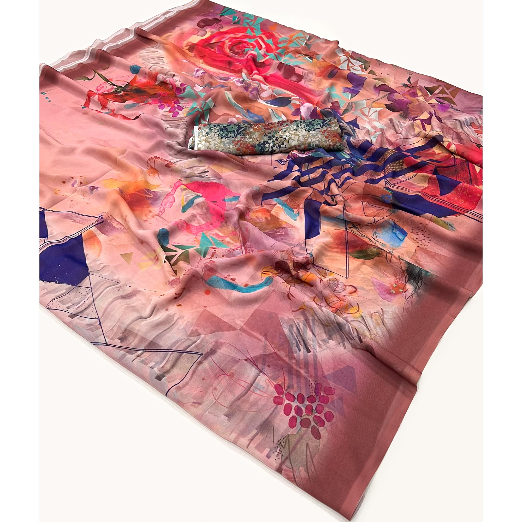 Peach Floral Digital Printed Georgette Saree