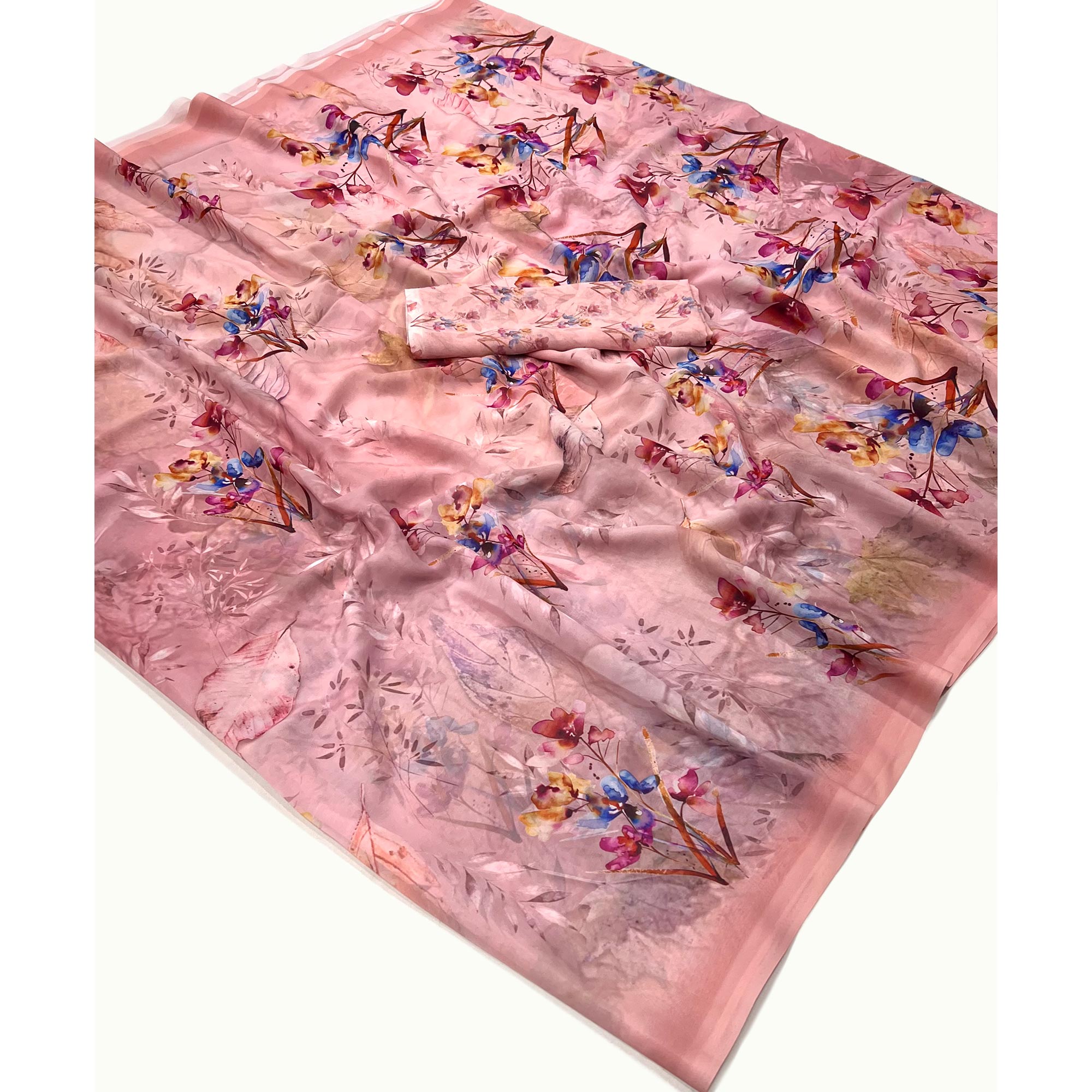Peach Floral Digital Printed Georgette Saree