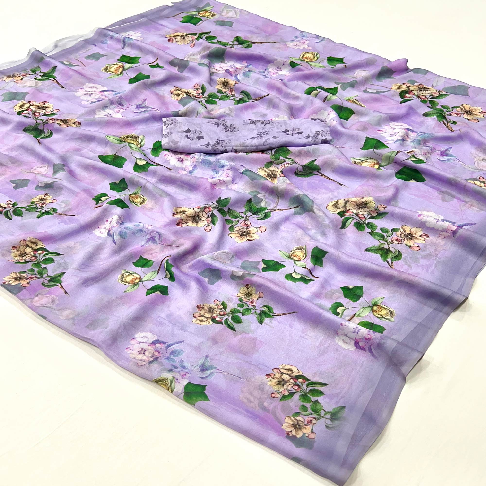 Lavender Floral Digital Printed Georgette Saree