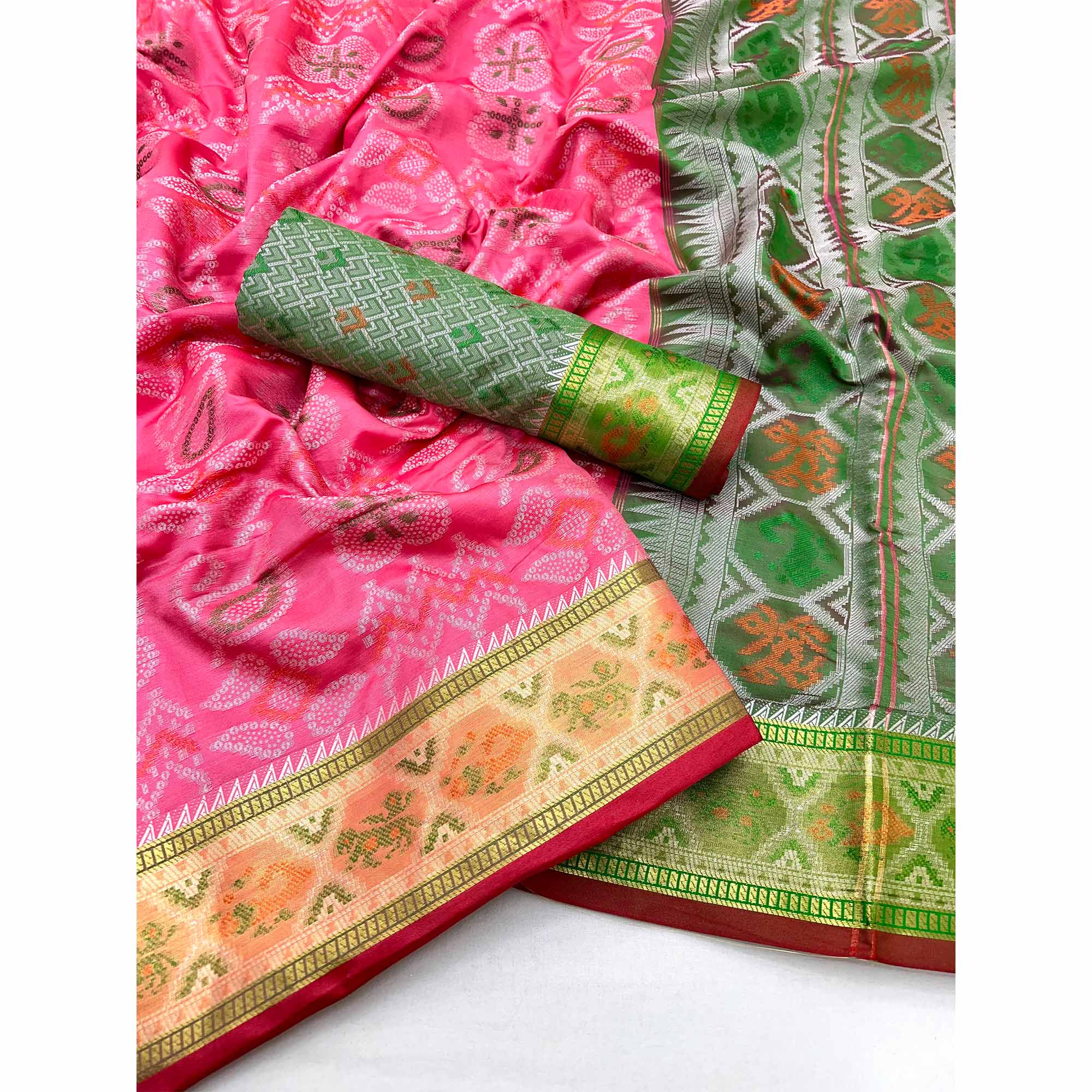 Pink Woven Art Silk Patola Saree