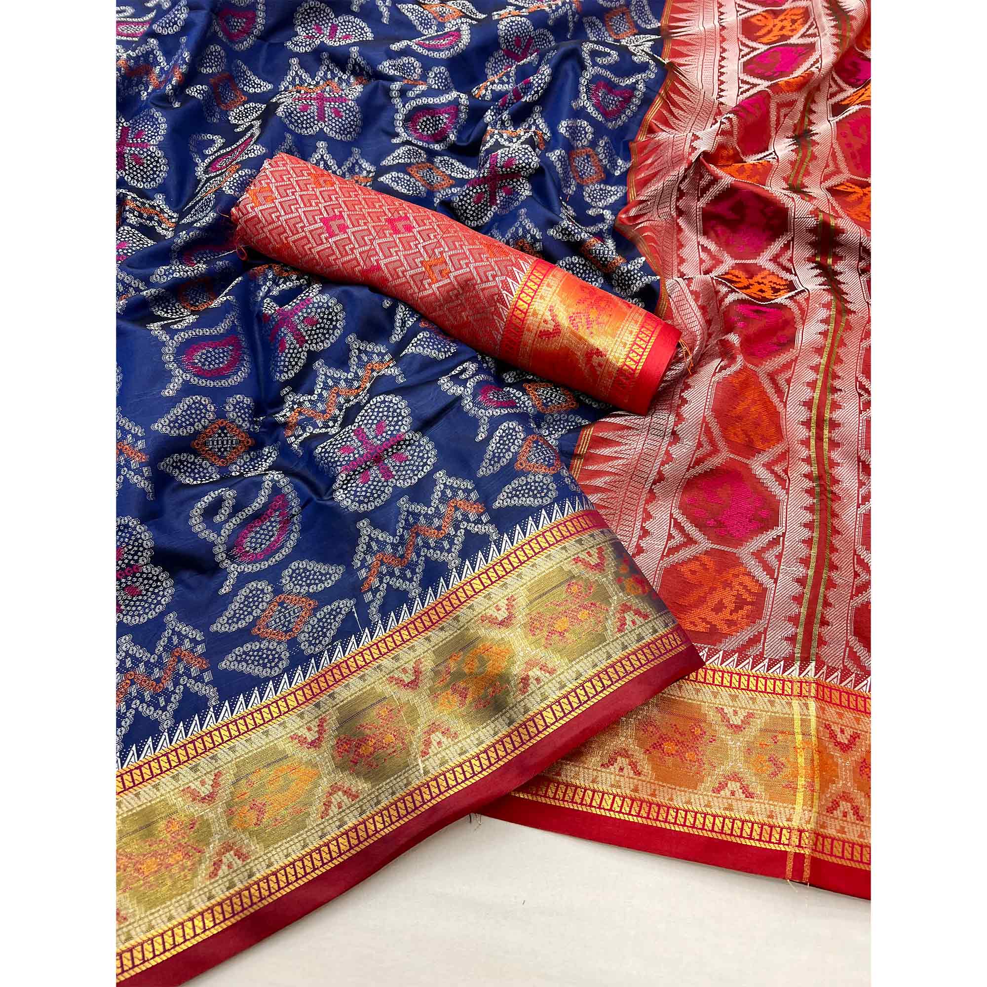 Navy Blue Woven Art Silk Patola Saree