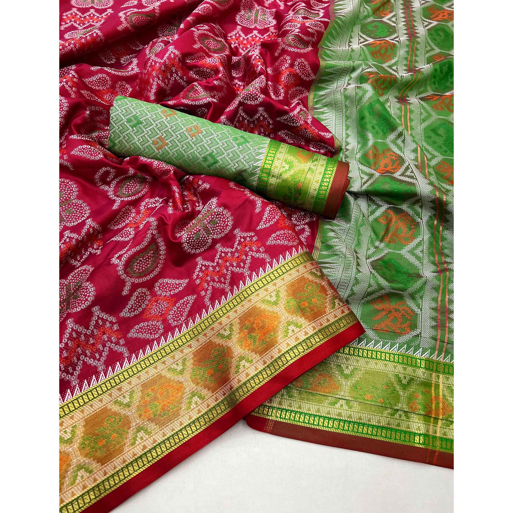 Maroon Woven Art Silk Patola Saree