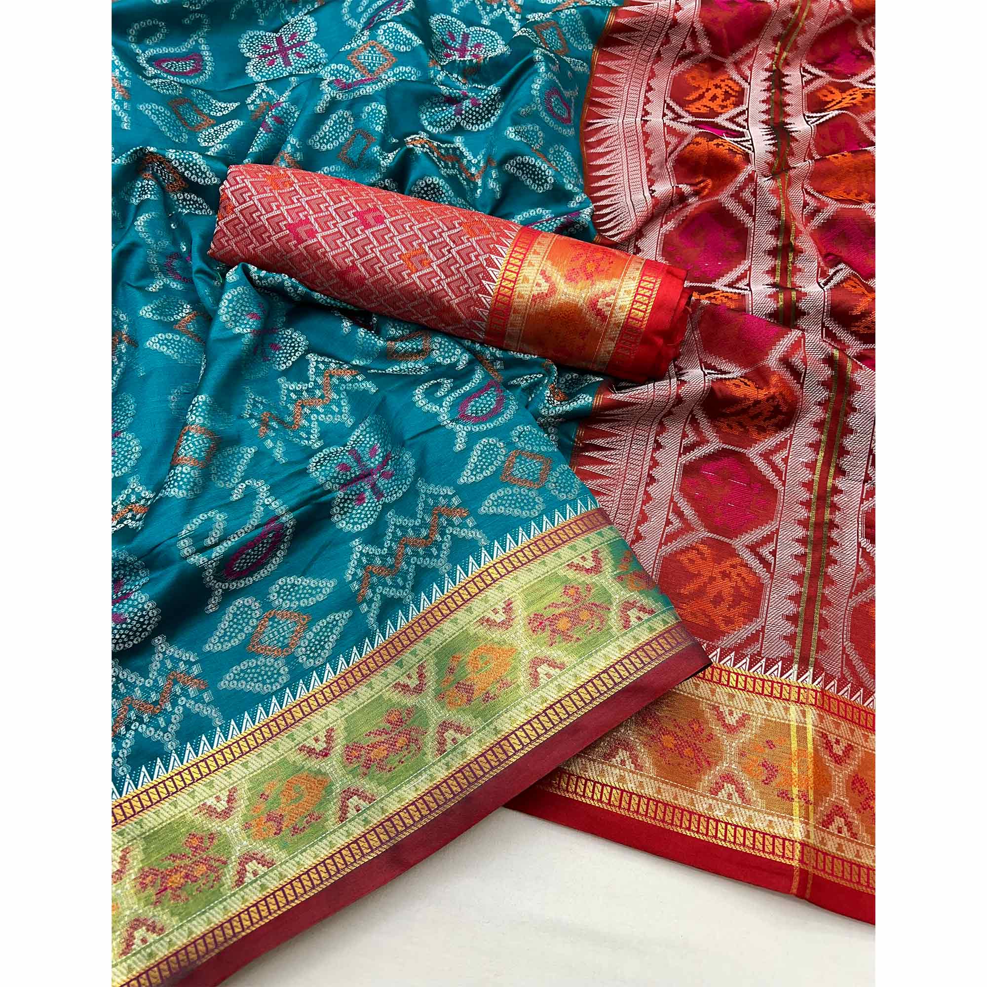 Rama Blue Woven Art Silk Patola Saree