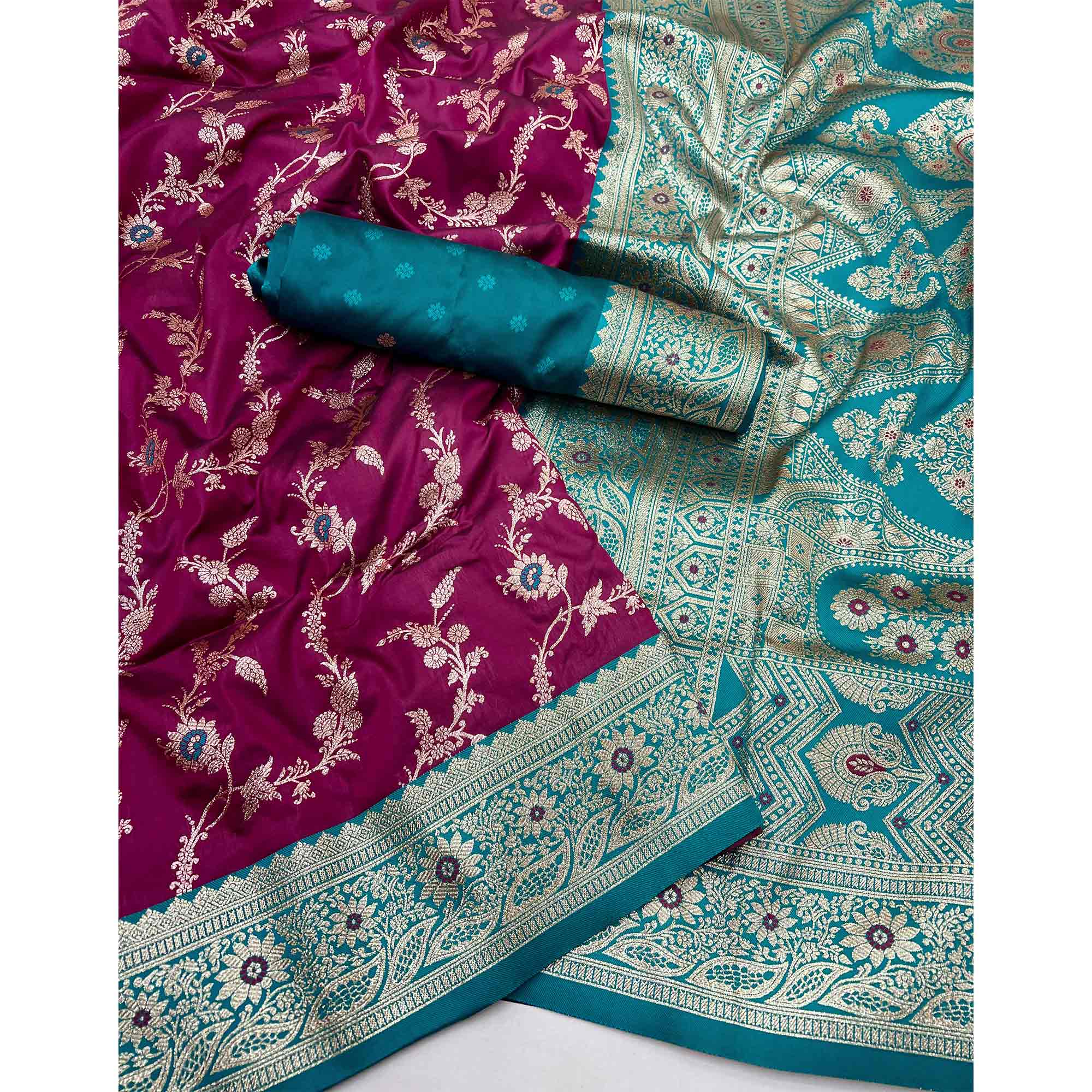 Dark Magenta Art Silk Saree With Intricate Floral Banarasi Zari Weaving