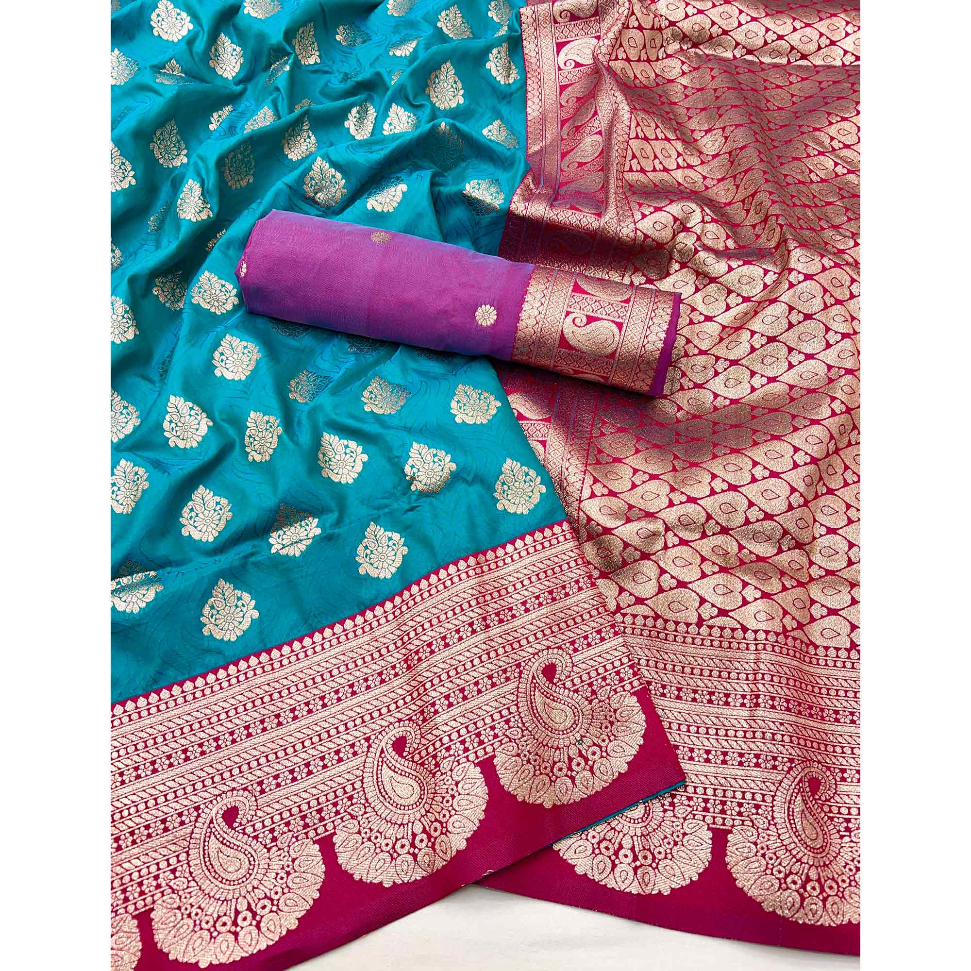 Graceful Emerald Zari Woven Rama Blue Art Silk Saree Accented With A Heritage Banarasi Pallu