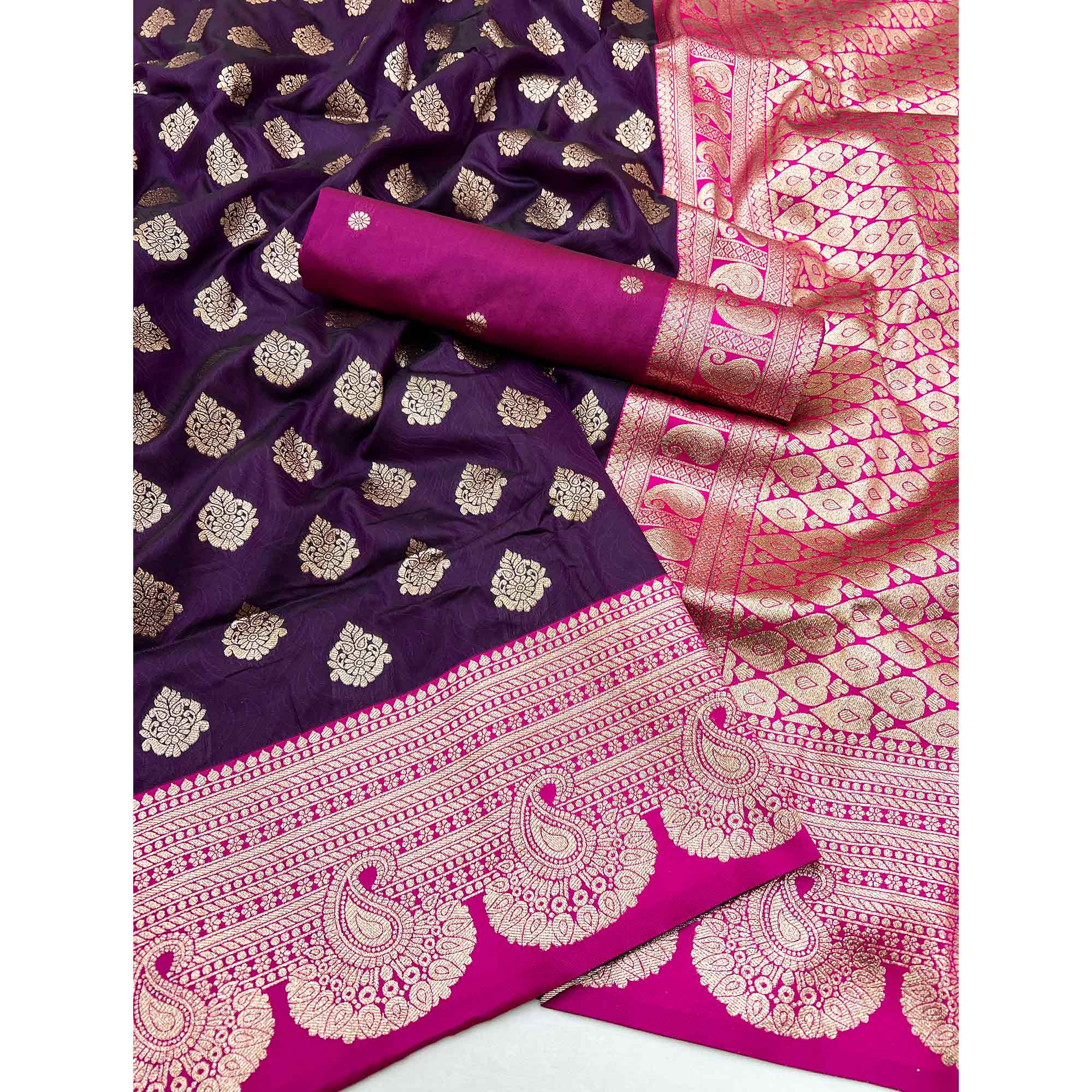 Refreshing Zari Woven Dark Wine Art Silk Saree Accented With A Heritage Banarasi Pallu