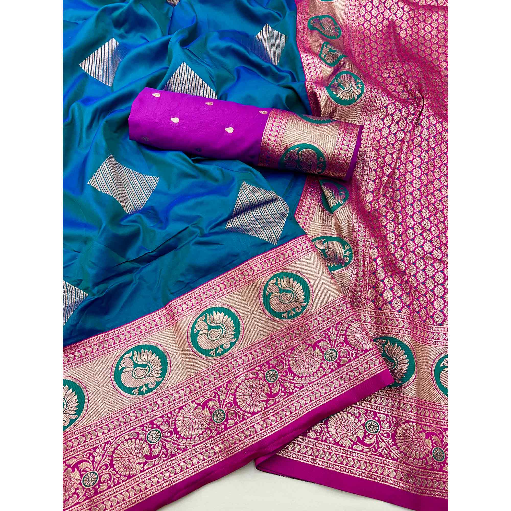 Blue Zari Woven Art Silk Saree With Opulent Banarasi Pallu Work