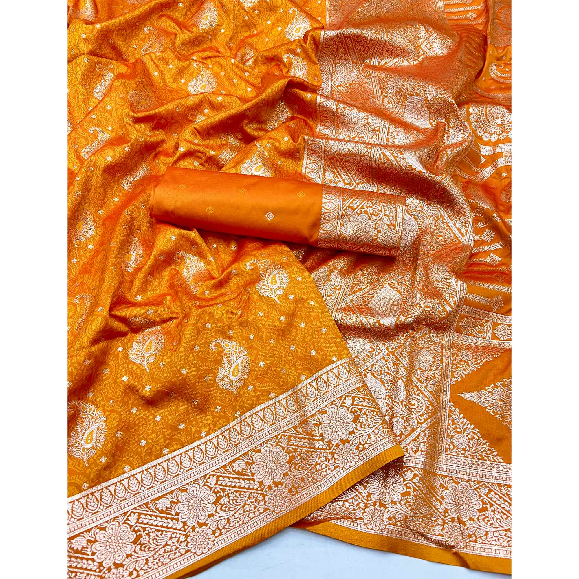 Mustard Zari Woven Saree in Soft Art Silk with Heritage Paisley Designs