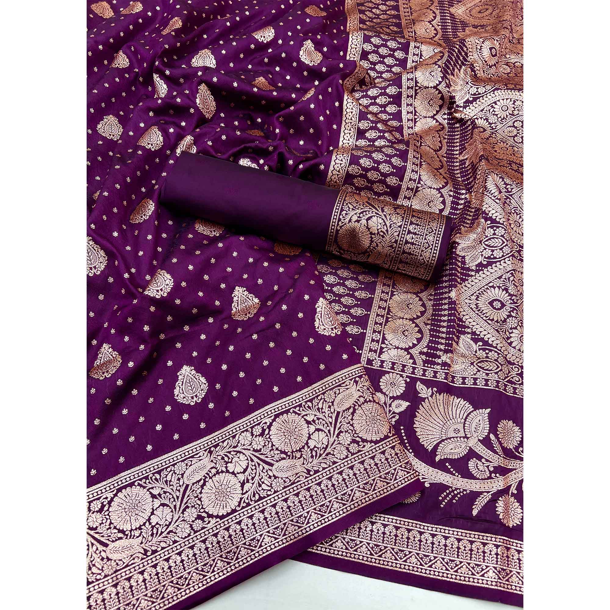 Royal Purple Art Silk Saree with Graceful Zari Floral Designs for Wedding and Festive Wear