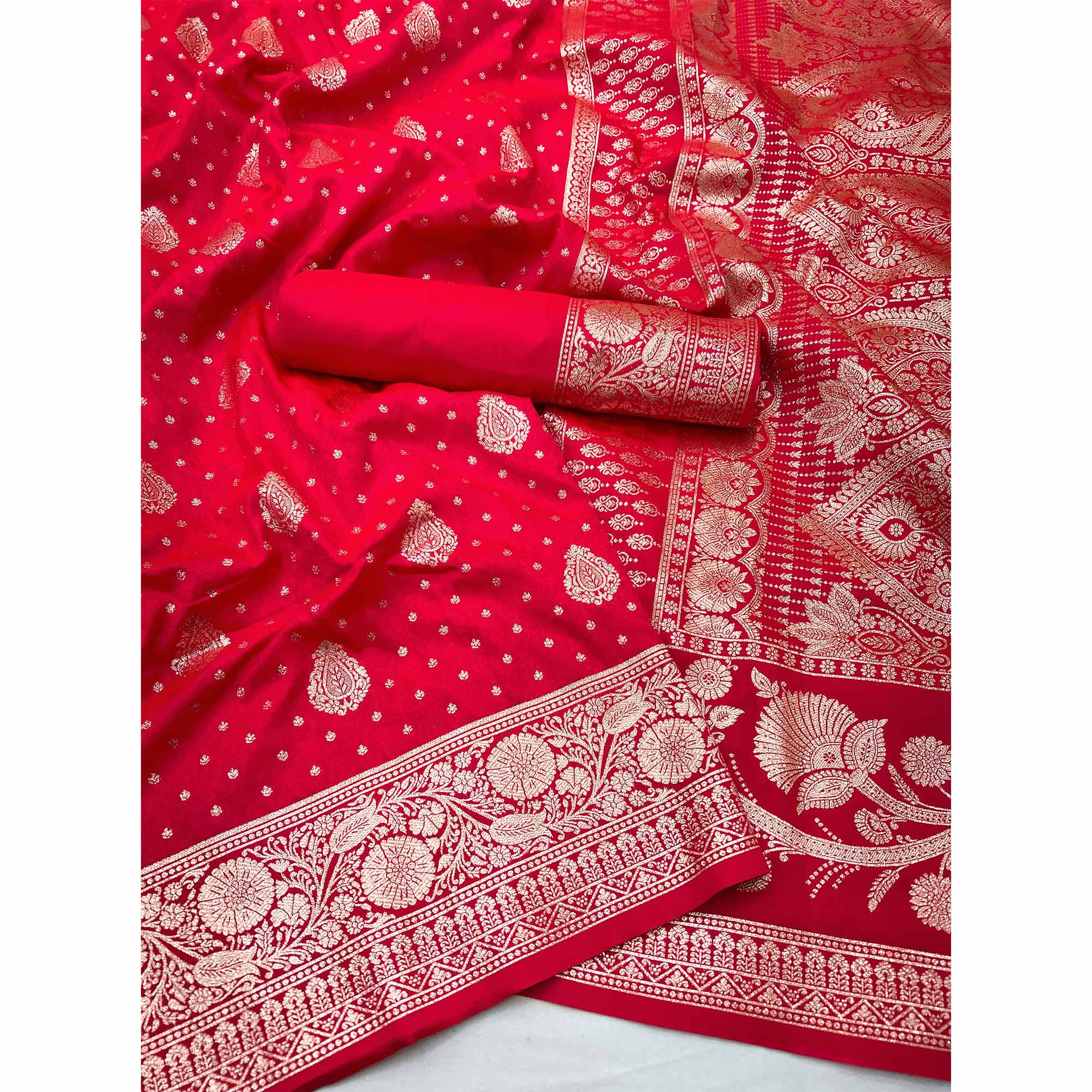 Rani Pink Art Silk Saree with Graceful Zari Floral Designs for Wedding and Festive Wear