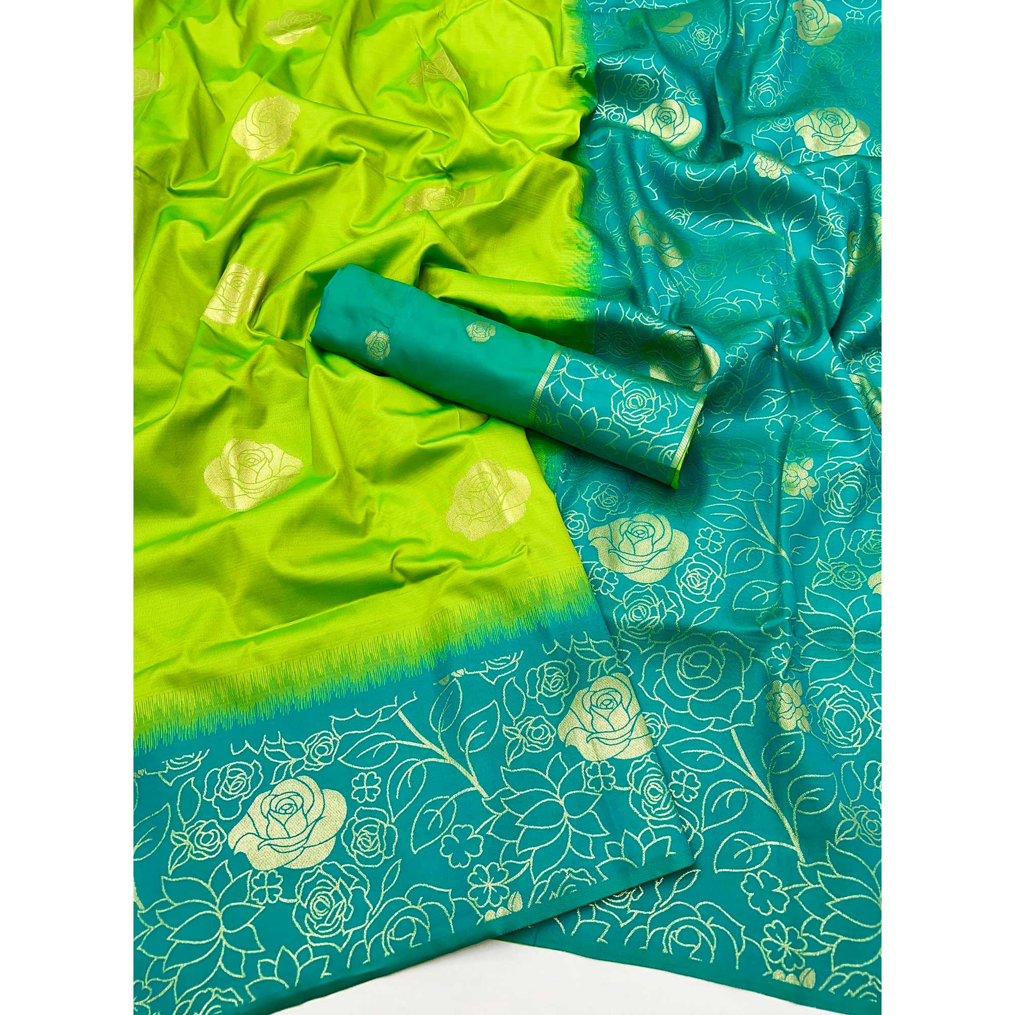Green Art Silk Saree Embellished With Delicate Floral Zari Weaving Craftsmanship