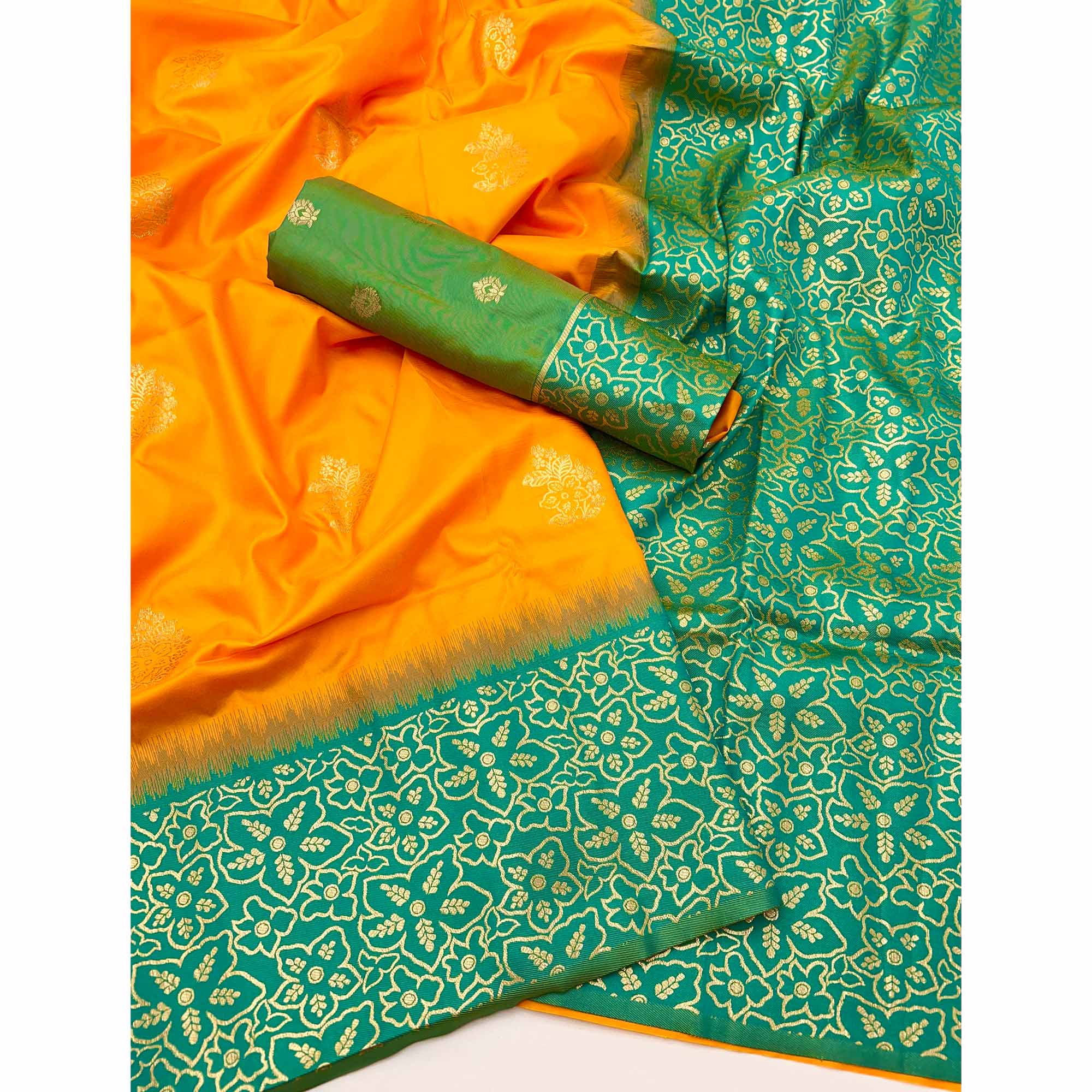 Mustard Saree Woven In Art Silk With Alluring Floral Zari Detailing