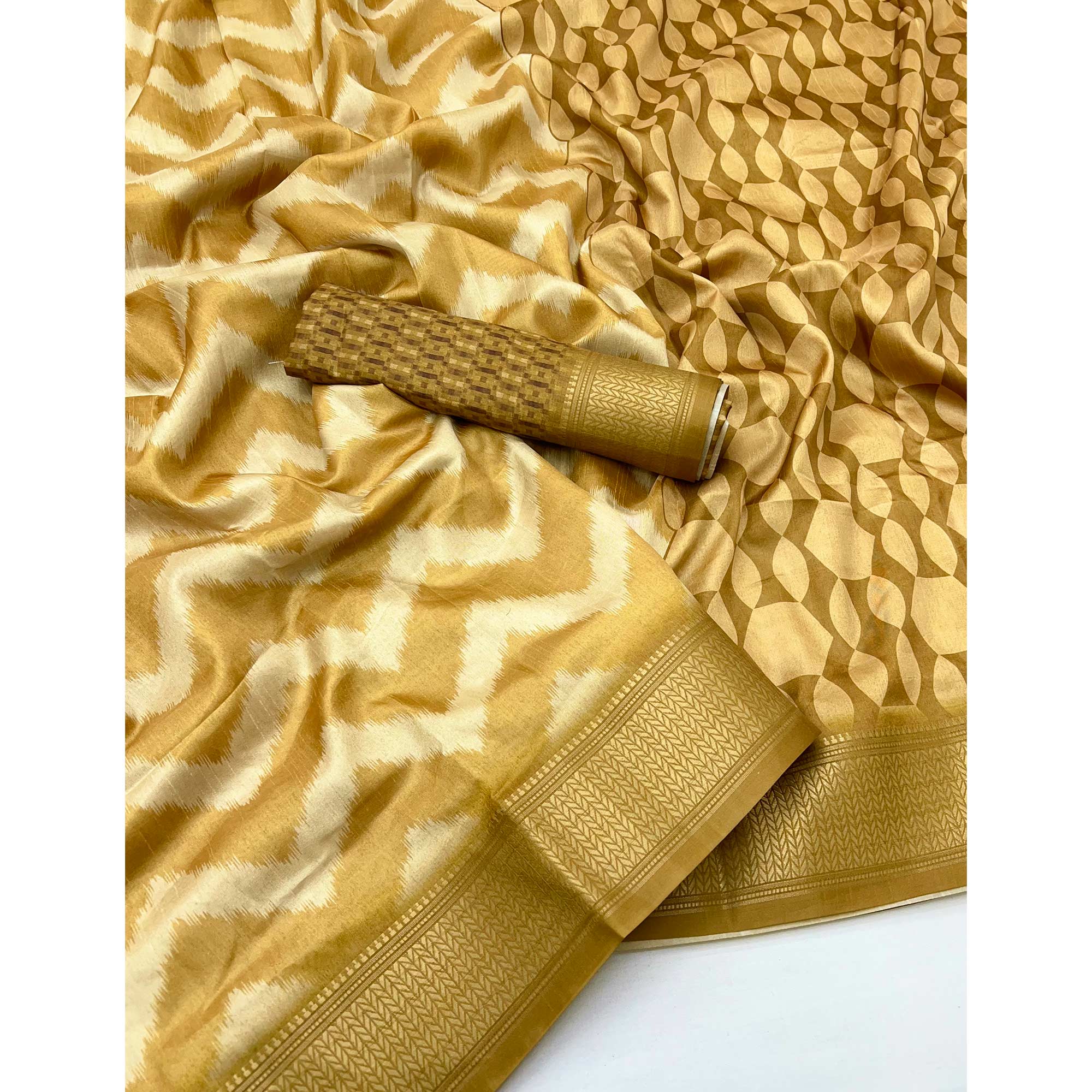 Brown Digital Printed Dola Silk Saree Accented With Elegant Zari Woven Border