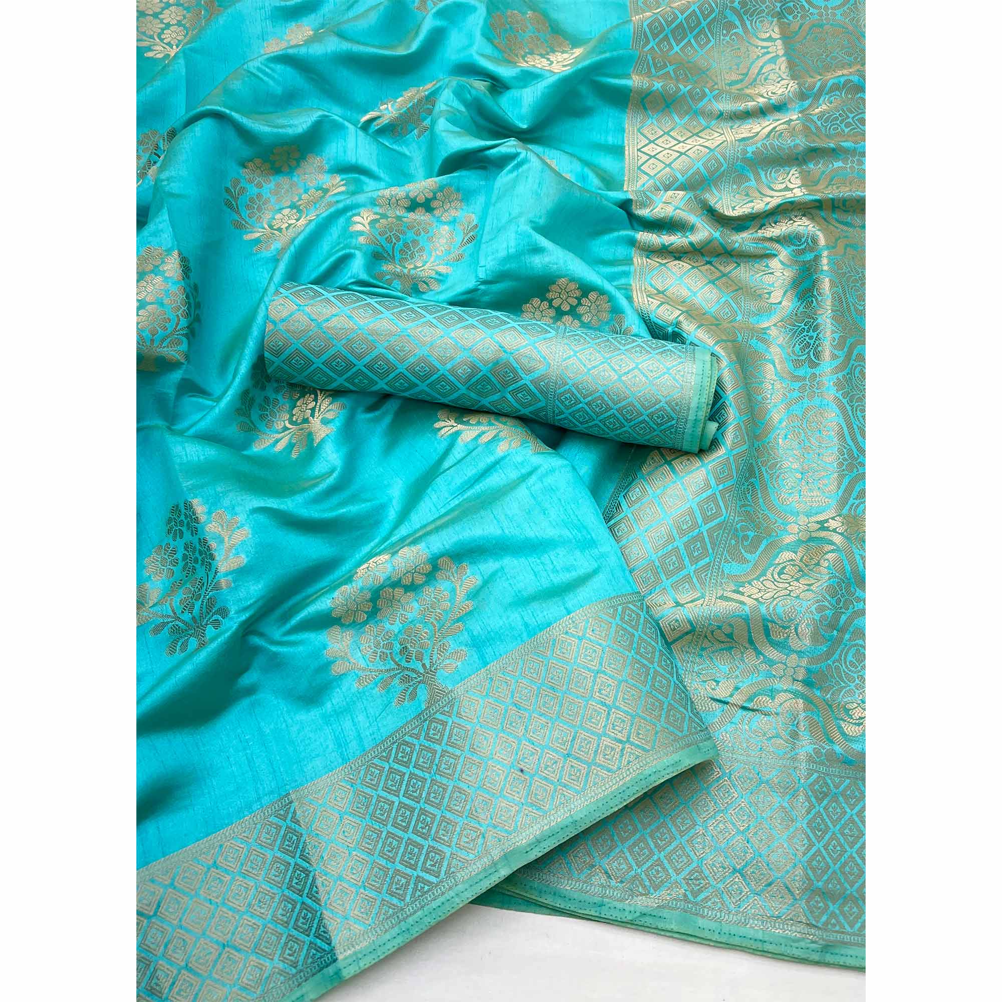 Blue Floral Zari Woven Tusser Cotton Silk Saree With Stylish Tassel Pallu