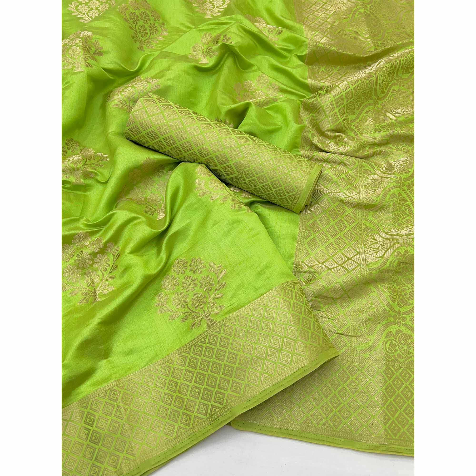 Green Floral Zari Woven Tusser Cotton Silk Saree With Stylish Tassel Pallu