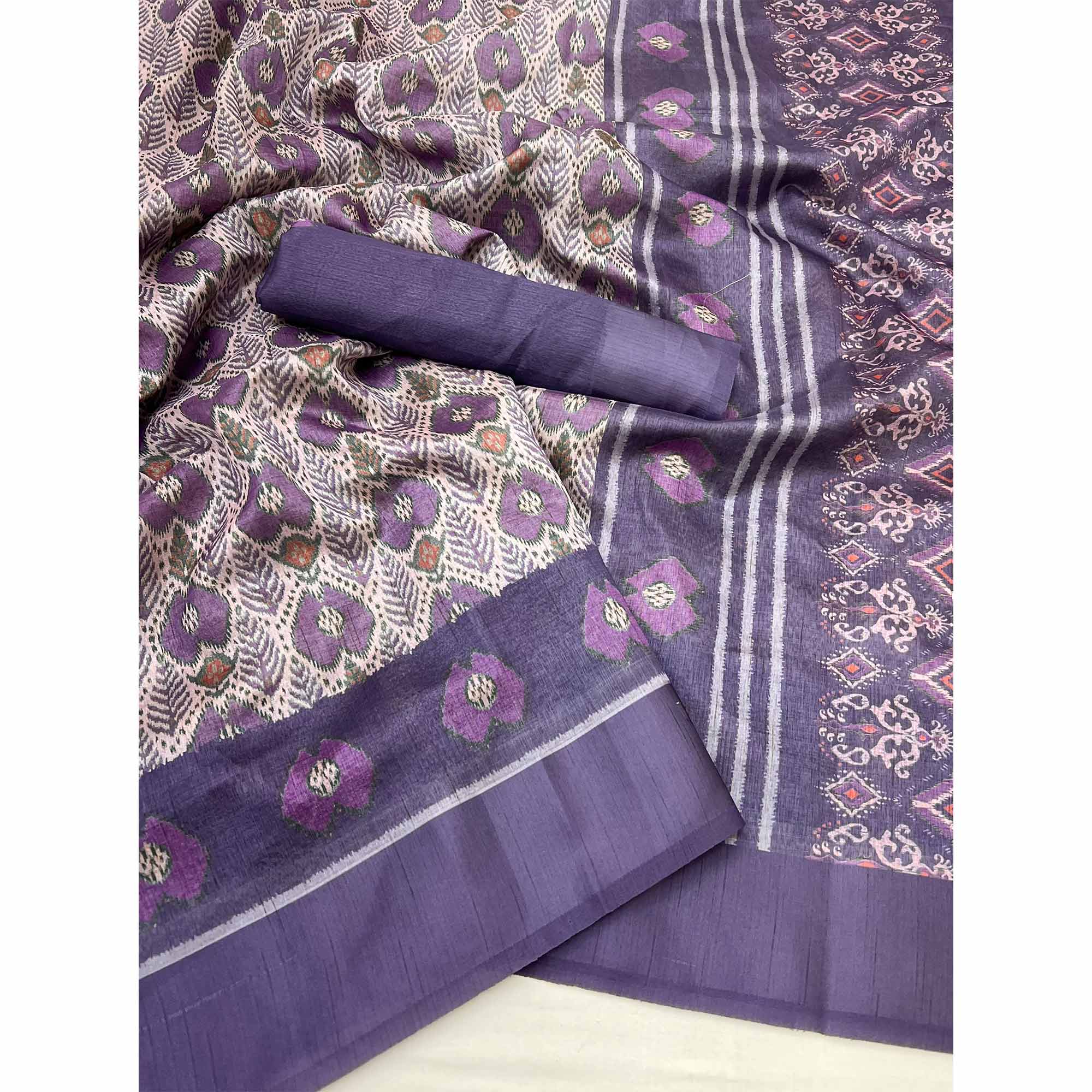 Purple Art Silk Saree Featuring Modern Digital Print & Tassel Pallu