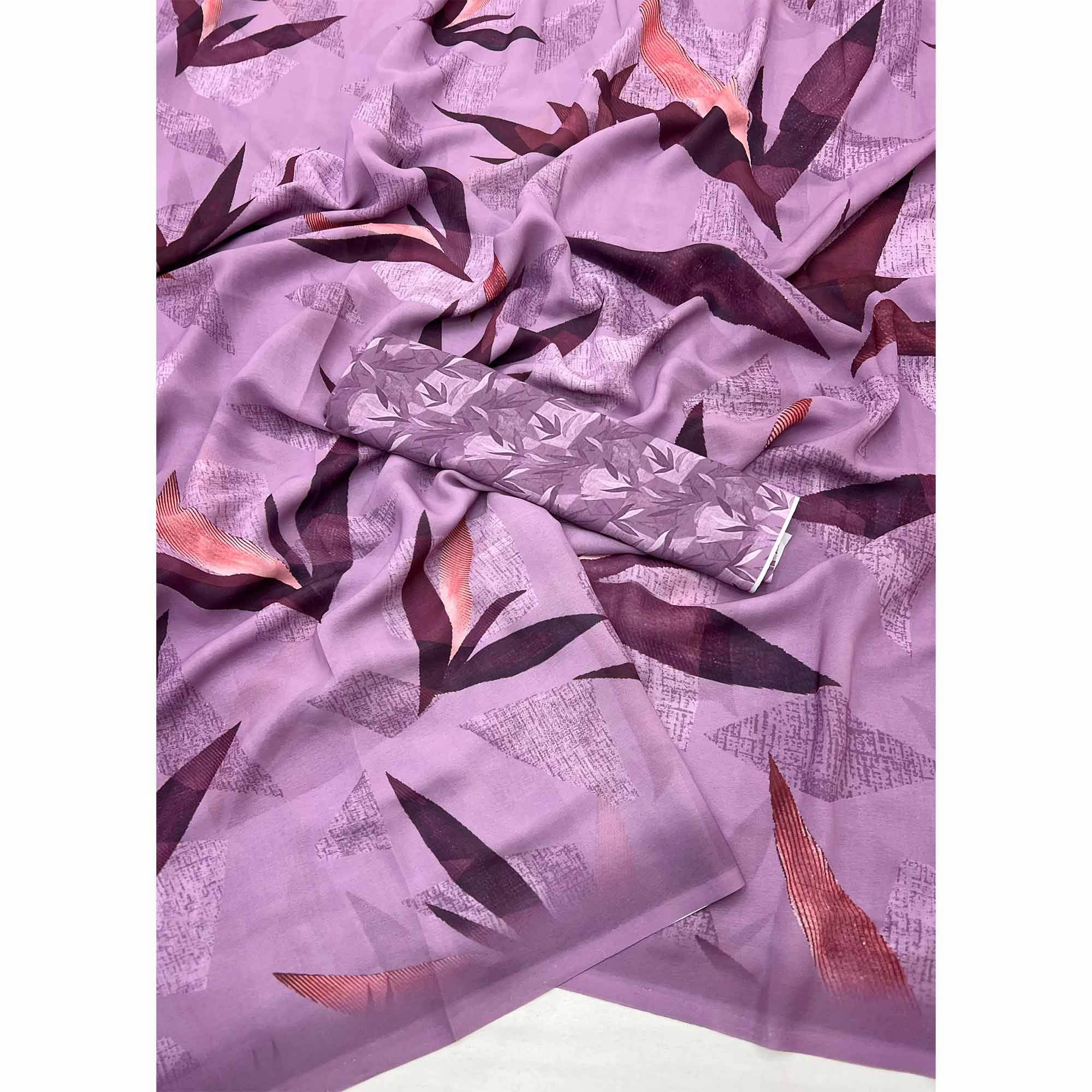 Lilac Purple Georgette Saree With Elegant Floral Digital Print