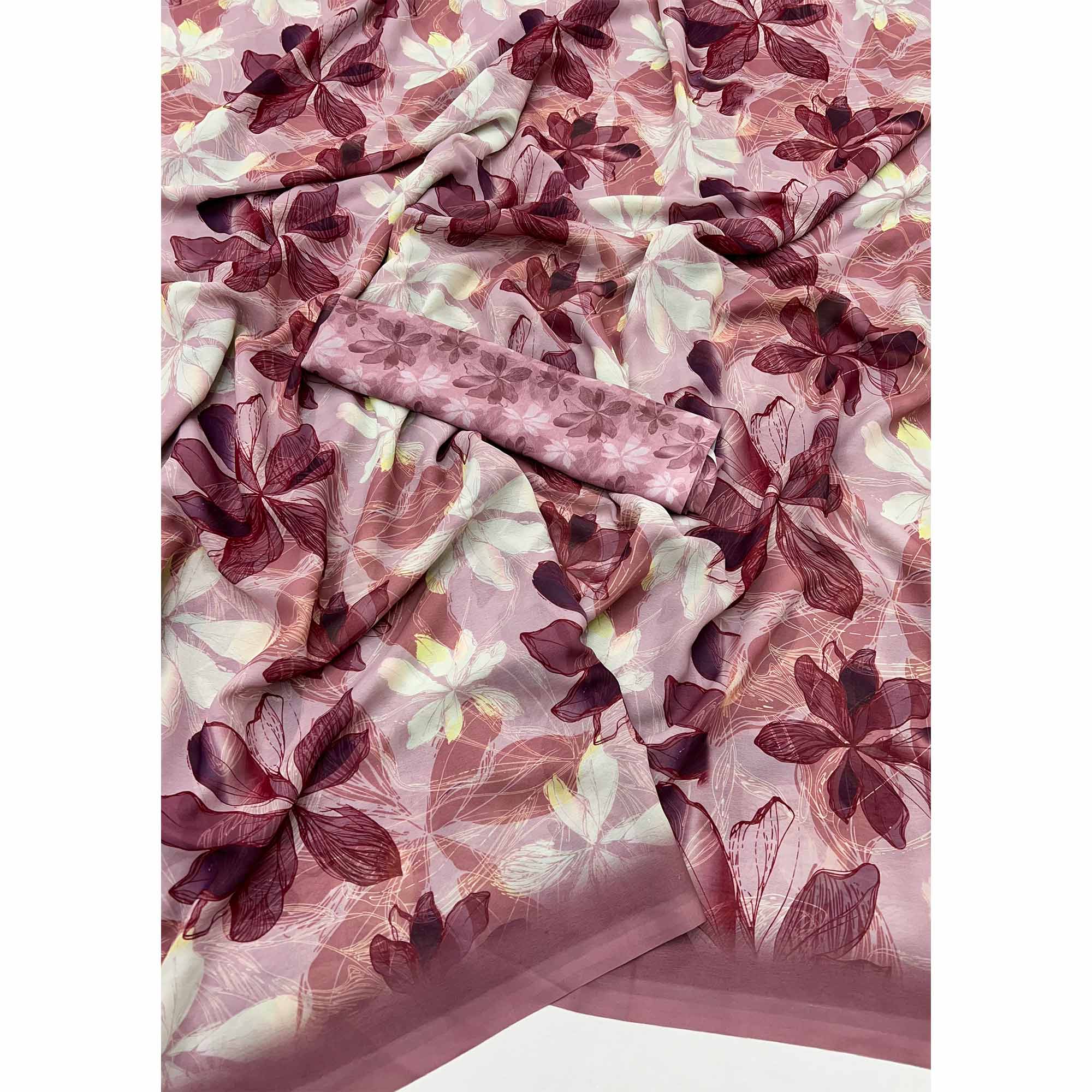 Maroon Georgette Saree With Elegant Floral Digital Print