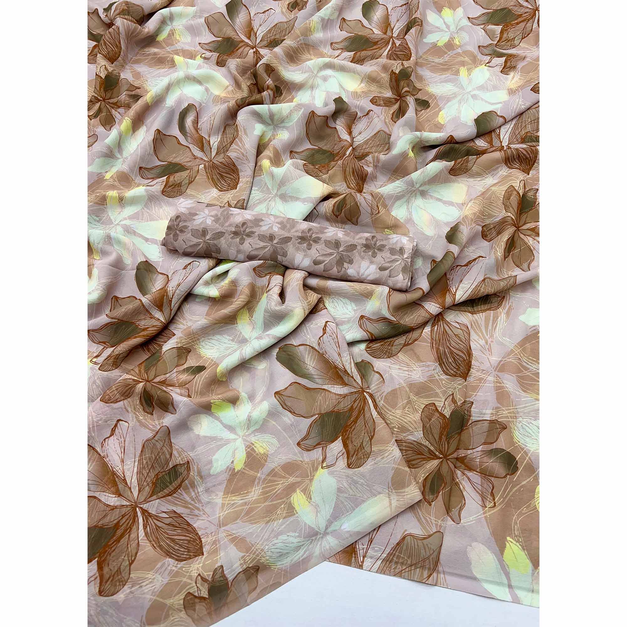 Brown Georgette Saree With Elegant Floral Digital Print