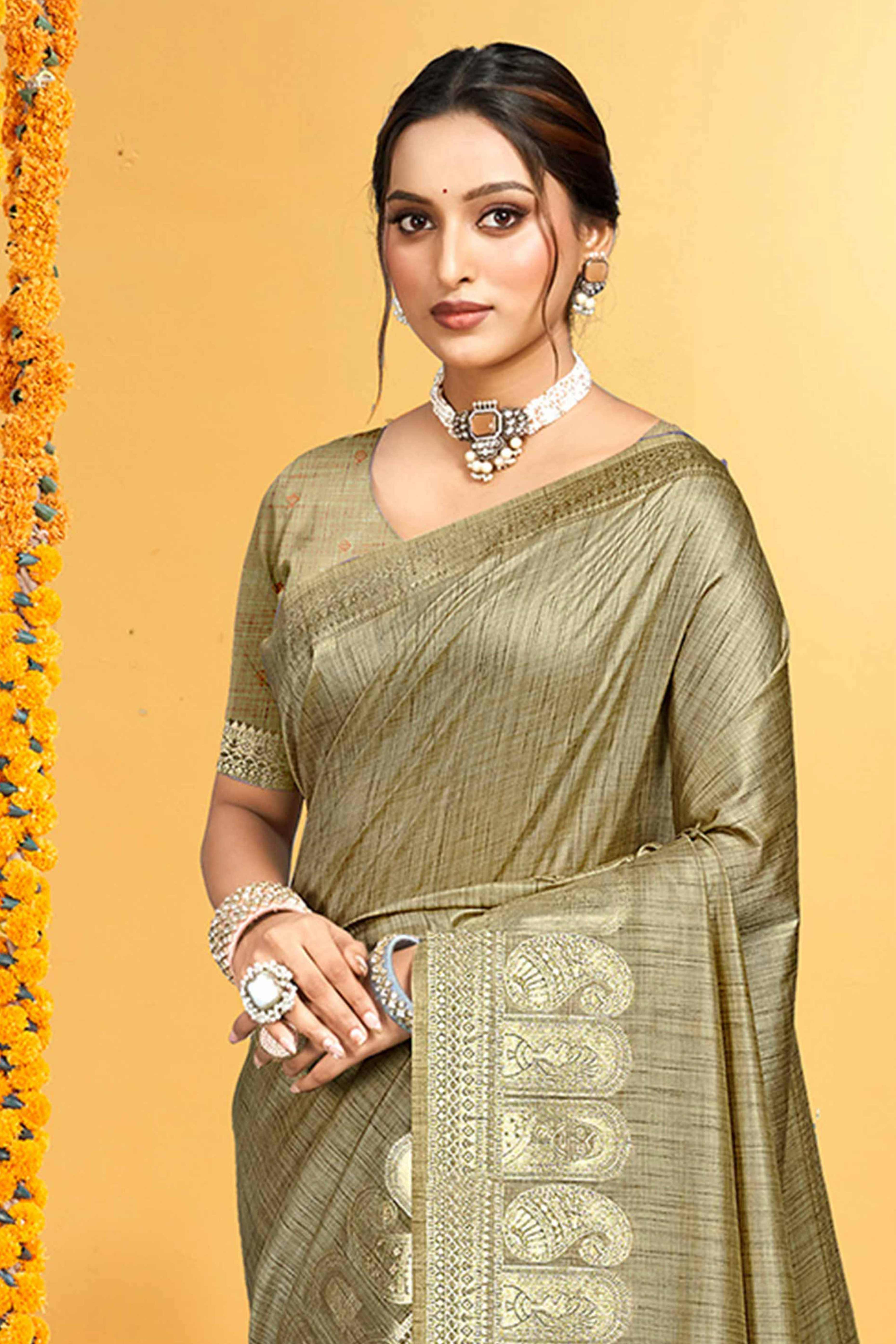 Classic Light Mehendi Green Floral & Paisley Design Weaving Assam Silk Blend Saree With Tassel Pallu