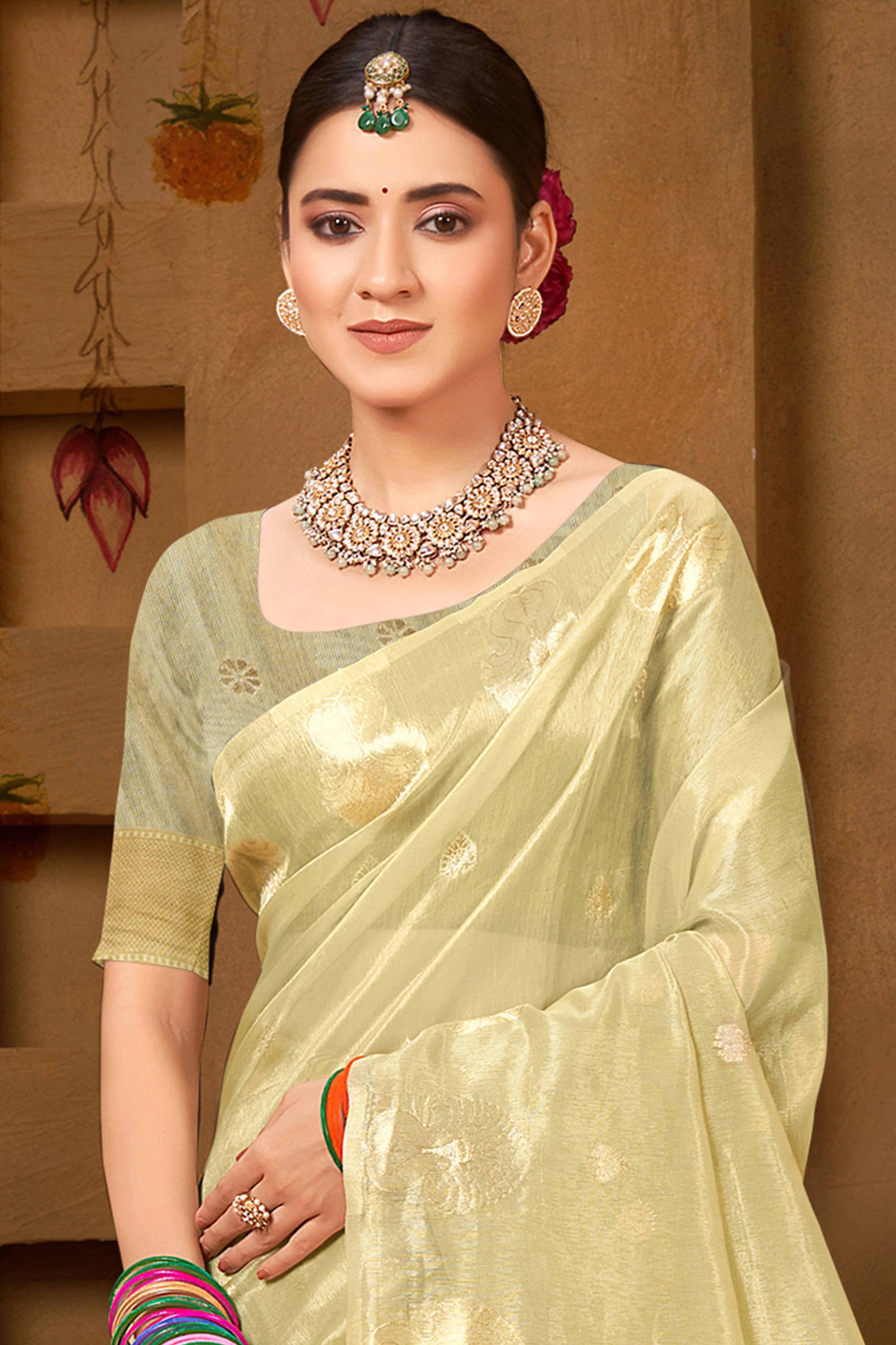 Olive Green Saree in Munga Kota Doria with Traditional Zari Weaving
