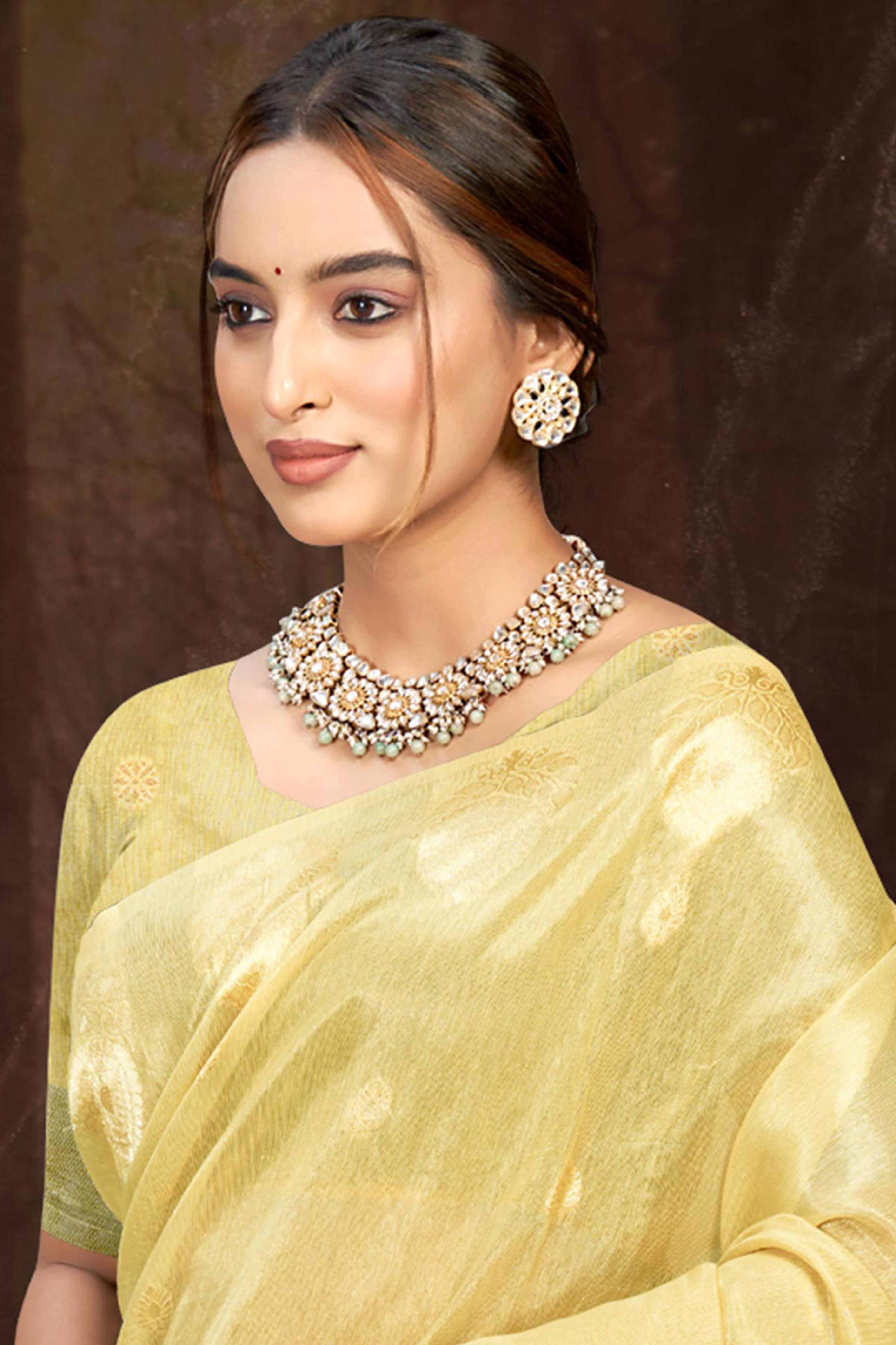 Yellow Kota Doria Saree with Munga Weave and Zari Accents