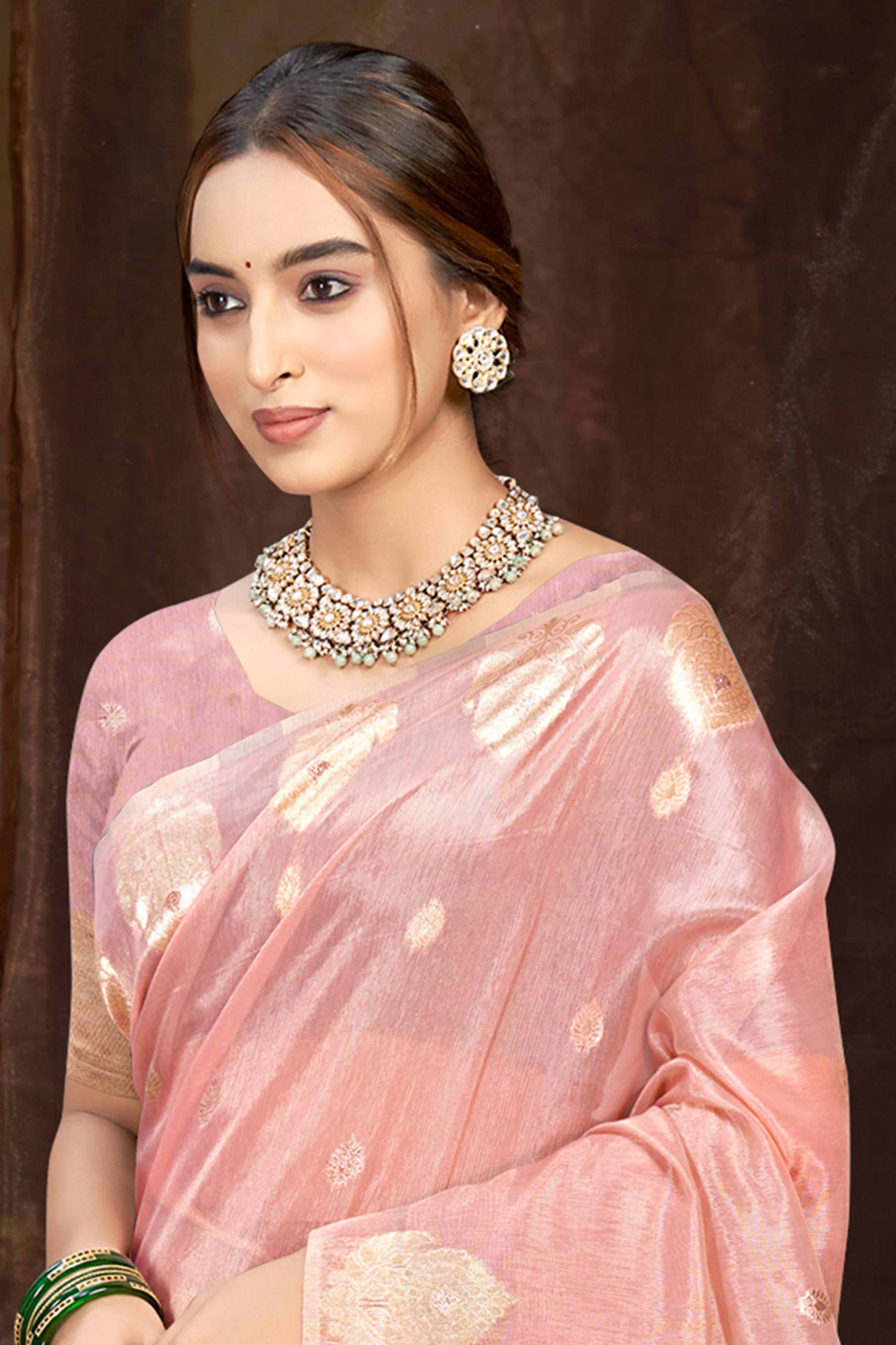 Pink Kota Doria Saree with Munga Weave and Zari Accents