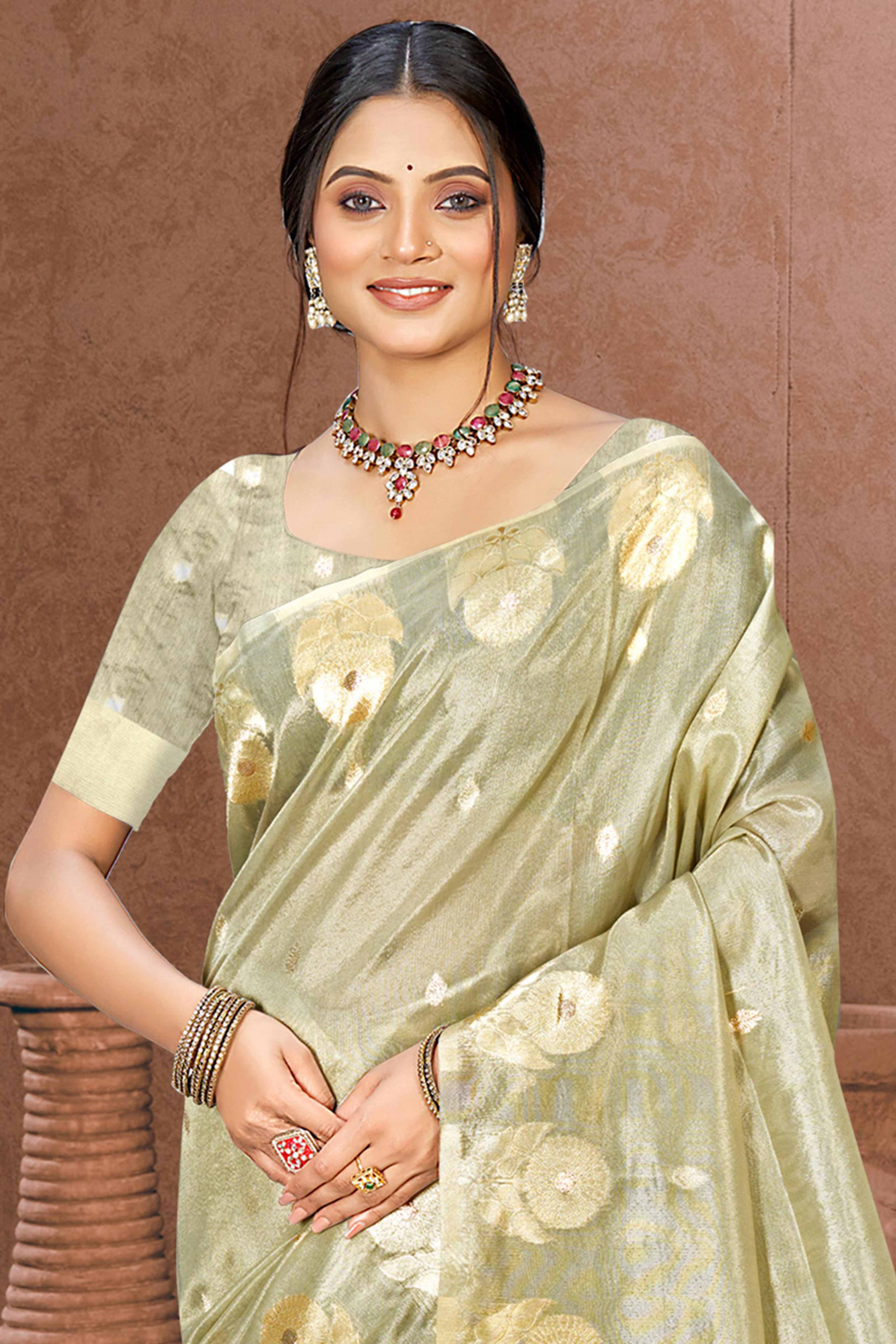 Grey Kota Doria Saree with Rich Traditional Zari Woven Borders