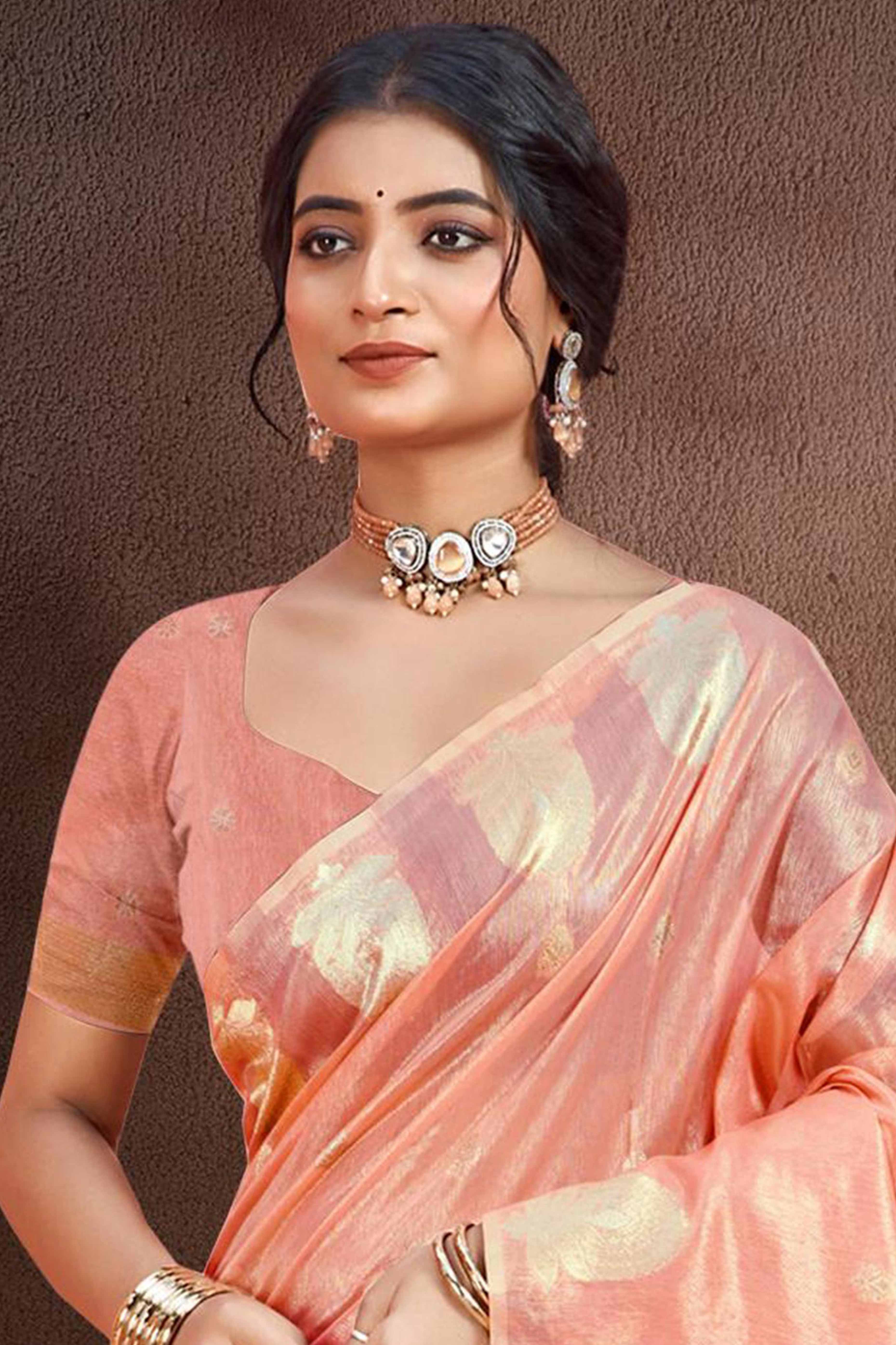 Gajri Pink Saree with Traditional Zari Detailing in Munga Kota Doria