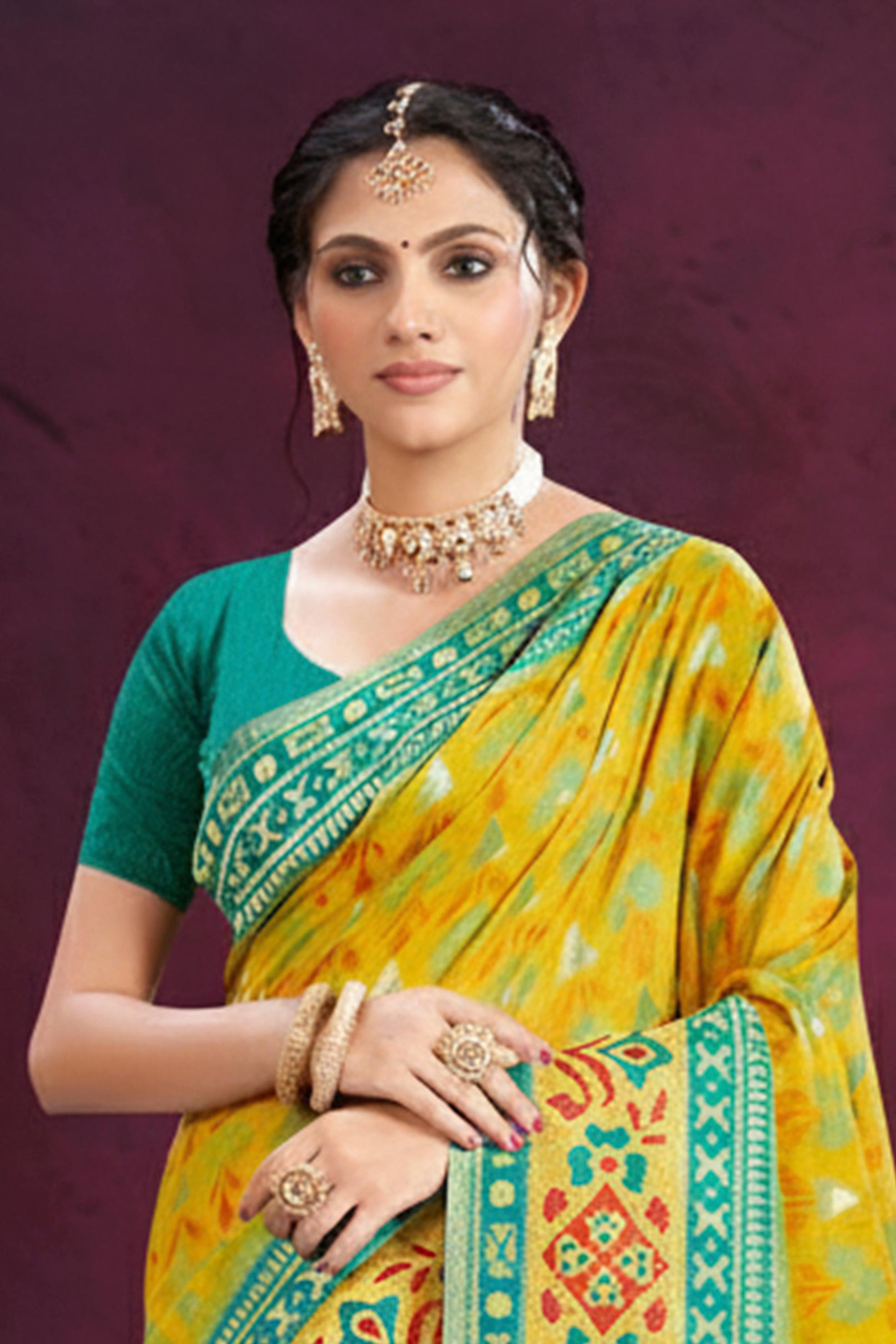 Designer Lemon Yellow Cotton Silk Saree Showcasing Delicate Floral Weaving & Tassel Pallu