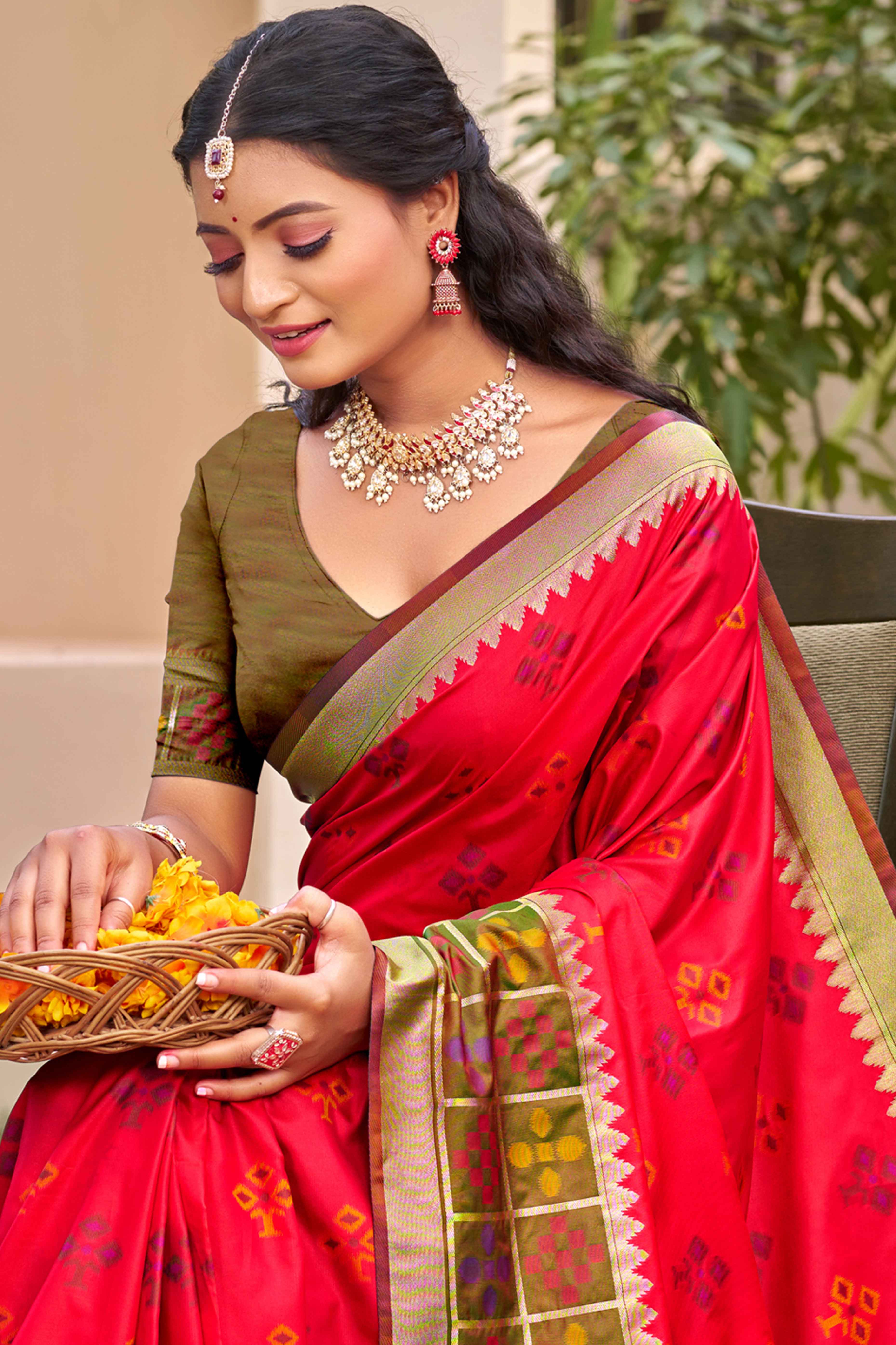 Pink Woven Cotton Silk Saree With Tassels