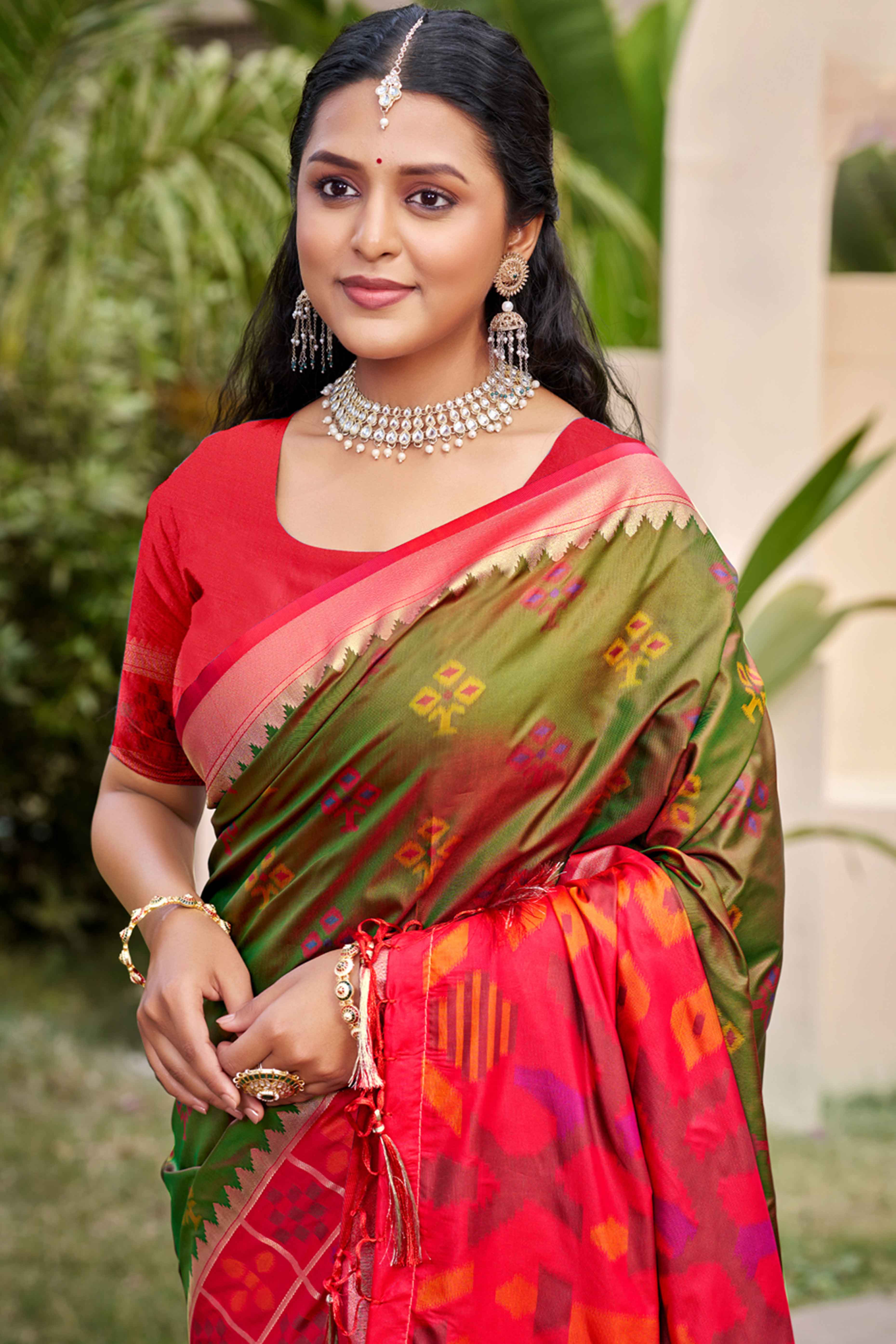 Green Woven Cotton Silk Saree With Tassels