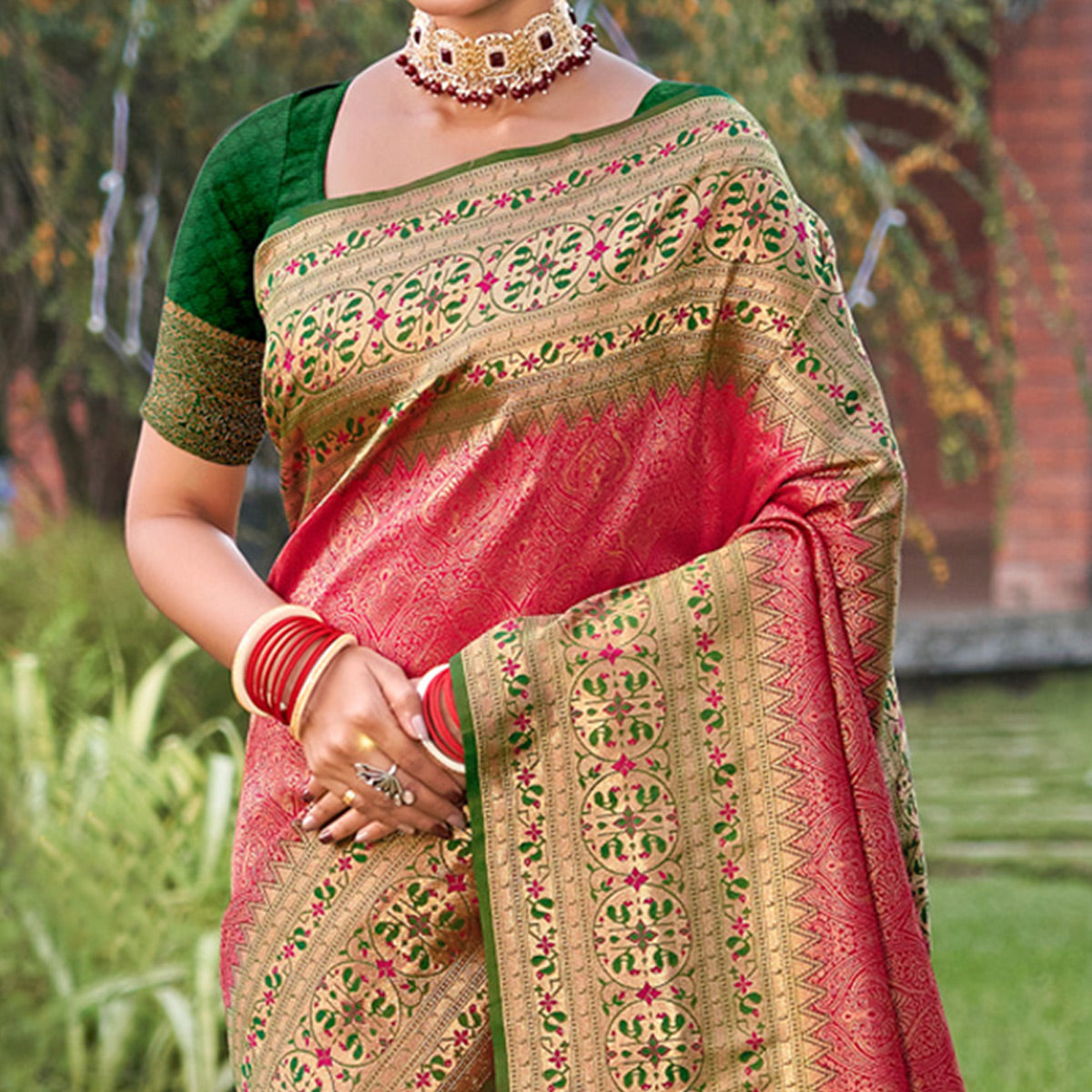 Pink Woven Kanjivaram Silk Saree With Tassels