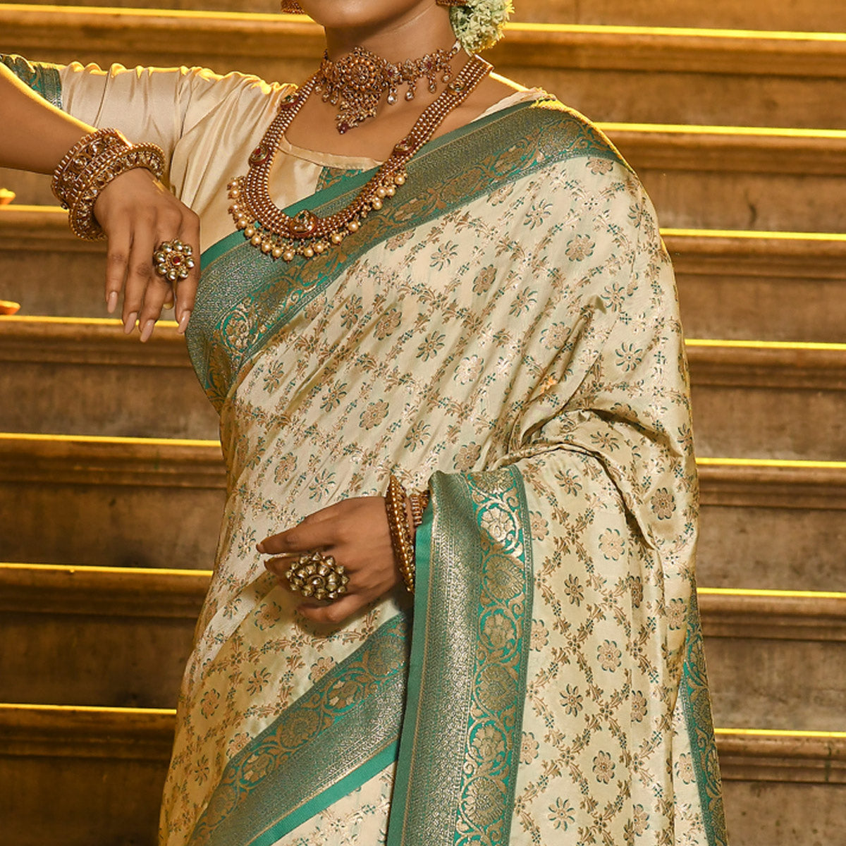 Radient Cream Colored Wedding Wear Soft Silk Saree | Silk saree blouse  designs, Saree dress, Saree blouse designs