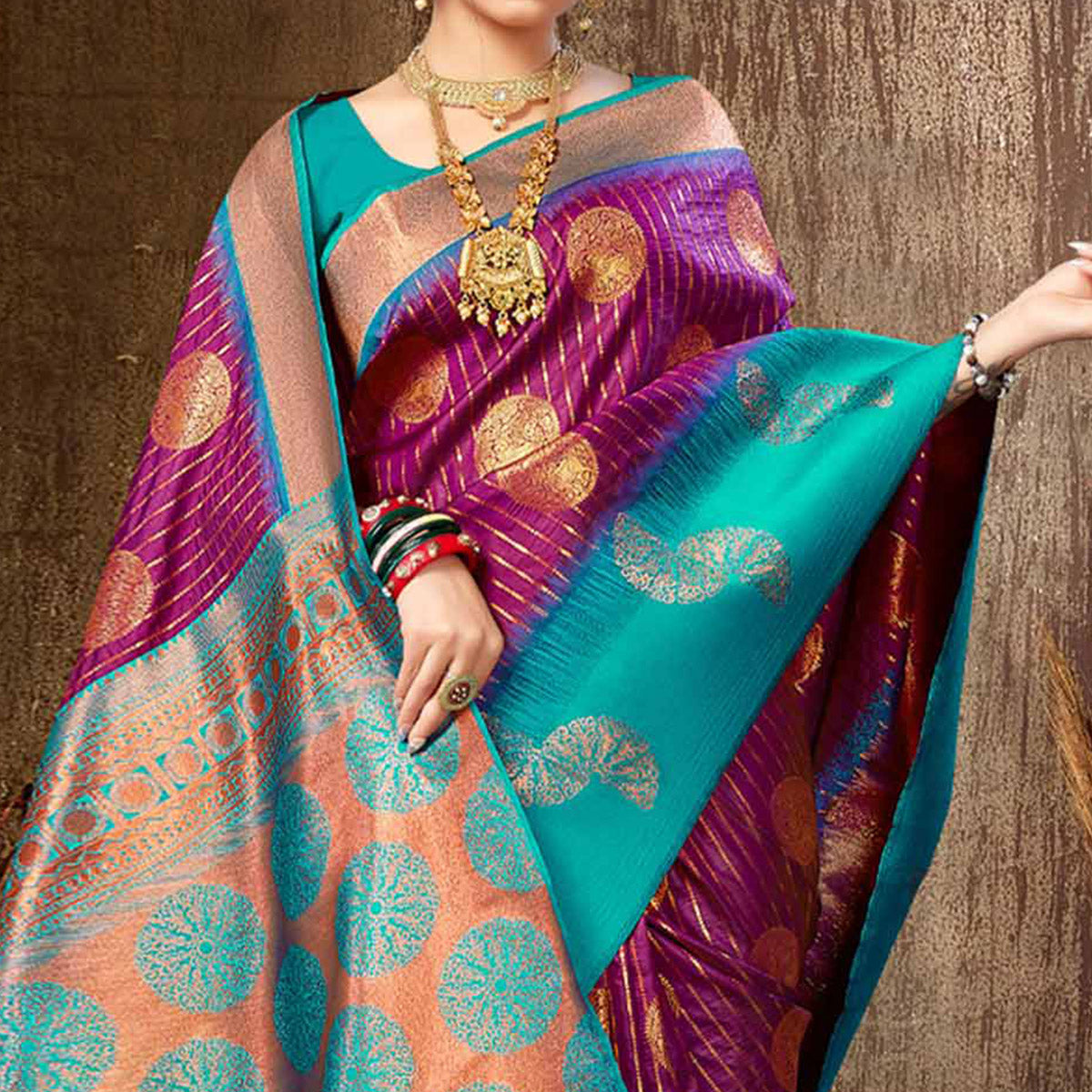 Purple Woven Banarasi Silk Saree With Tassels