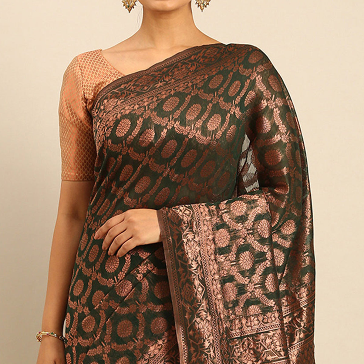 Green Floral Woven Cotton Silk Saree