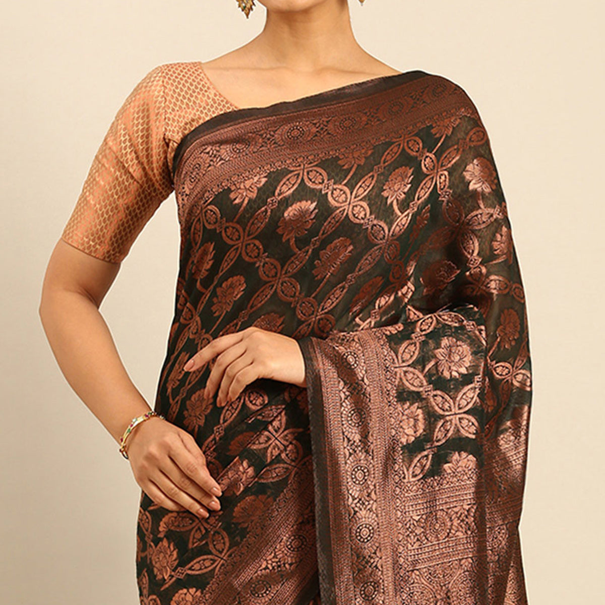 Green Floral Woven Cotton Silk Saree