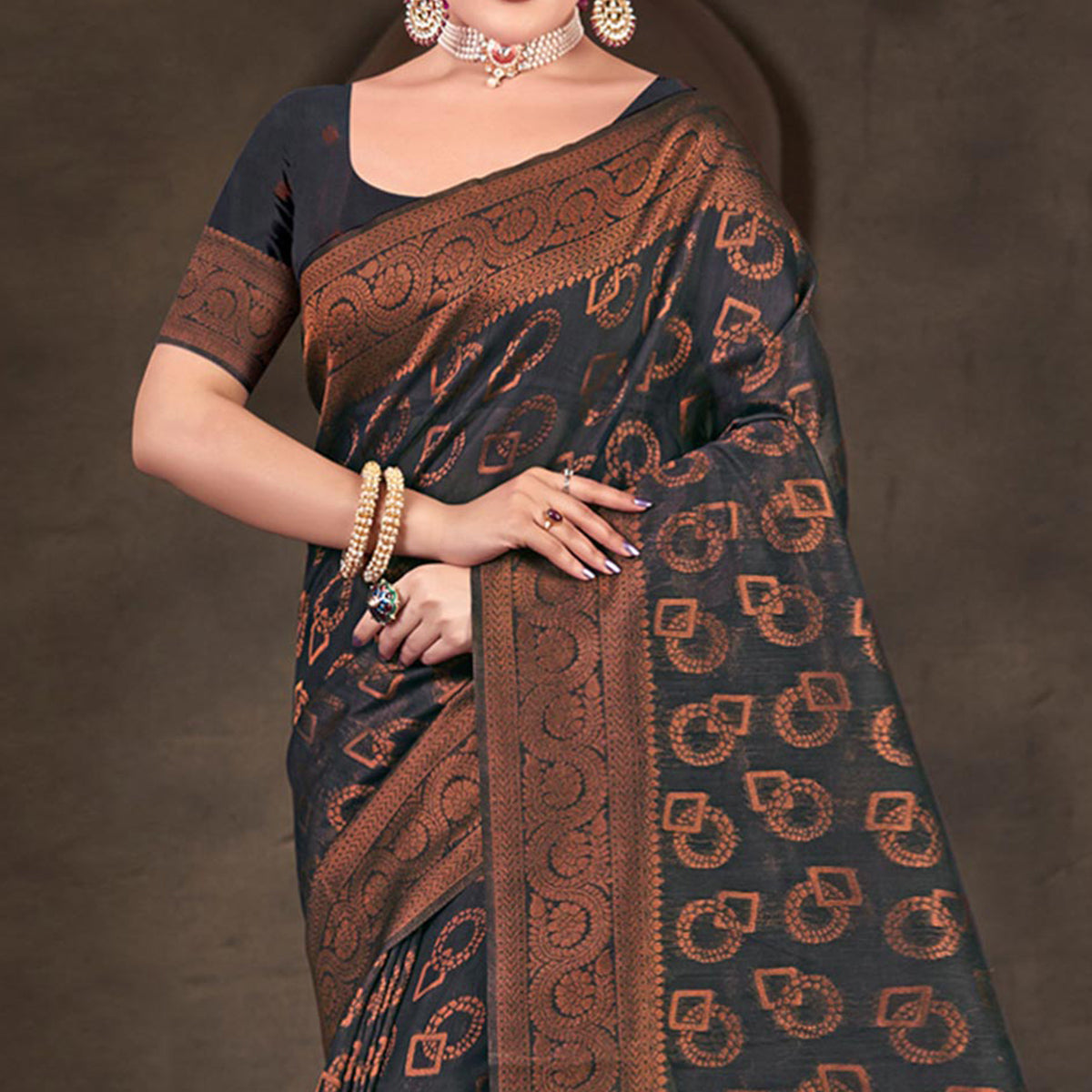 Black Woven Cotton Silk Saree